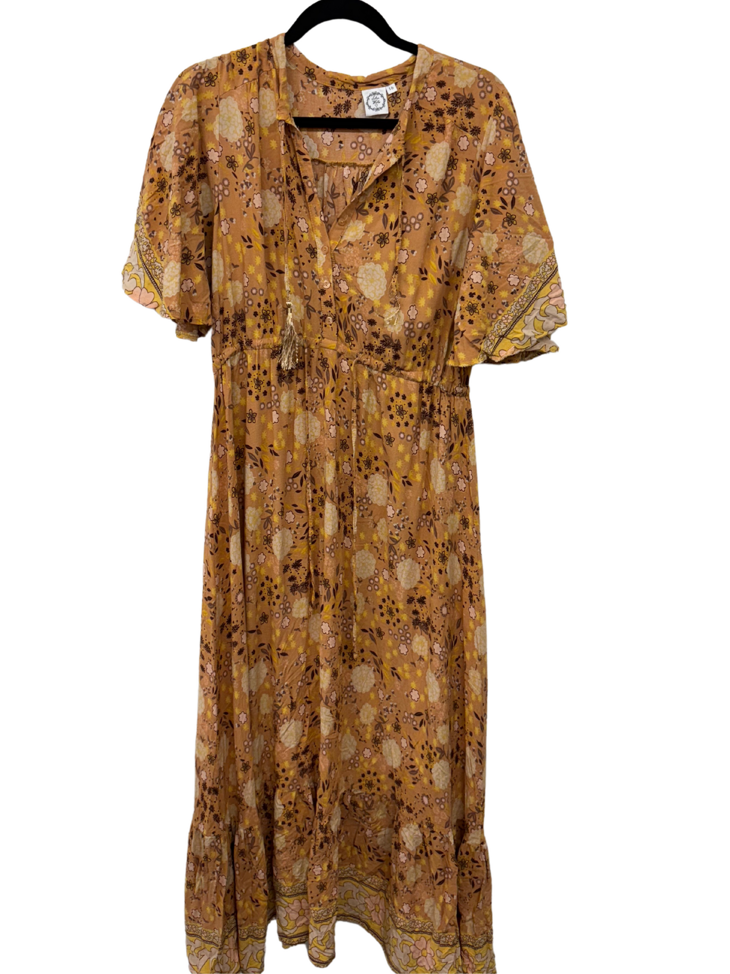 Orange & Yellow Floral Print Short Sleeve Maxi Dress