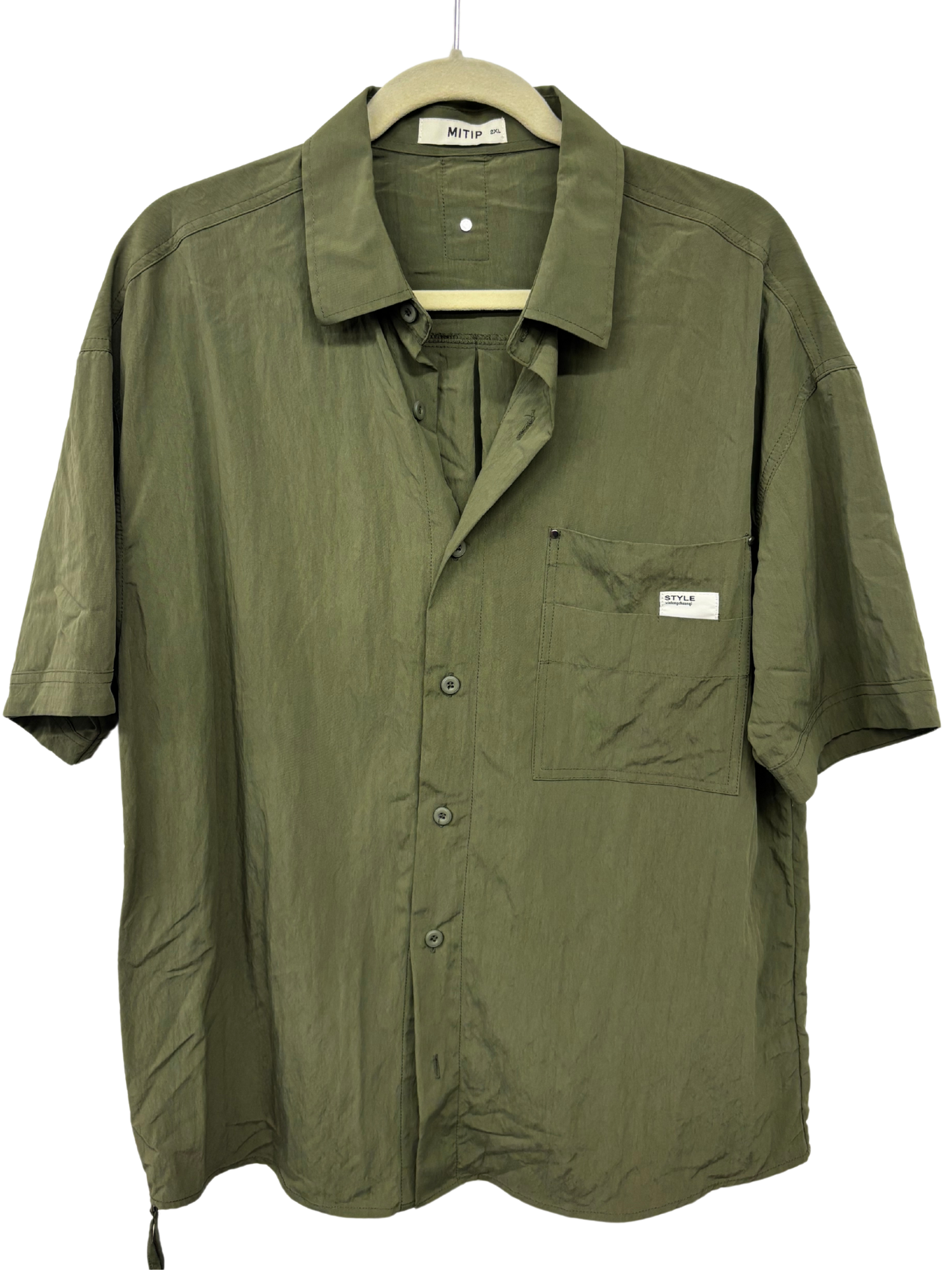 Khaki Green Short Slee Button Up Shirt