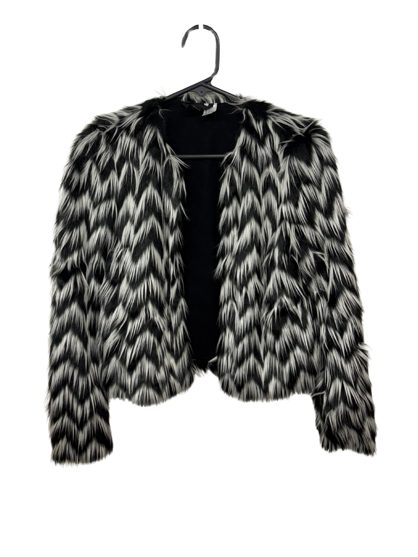 White, Black Faux Fur Jacket