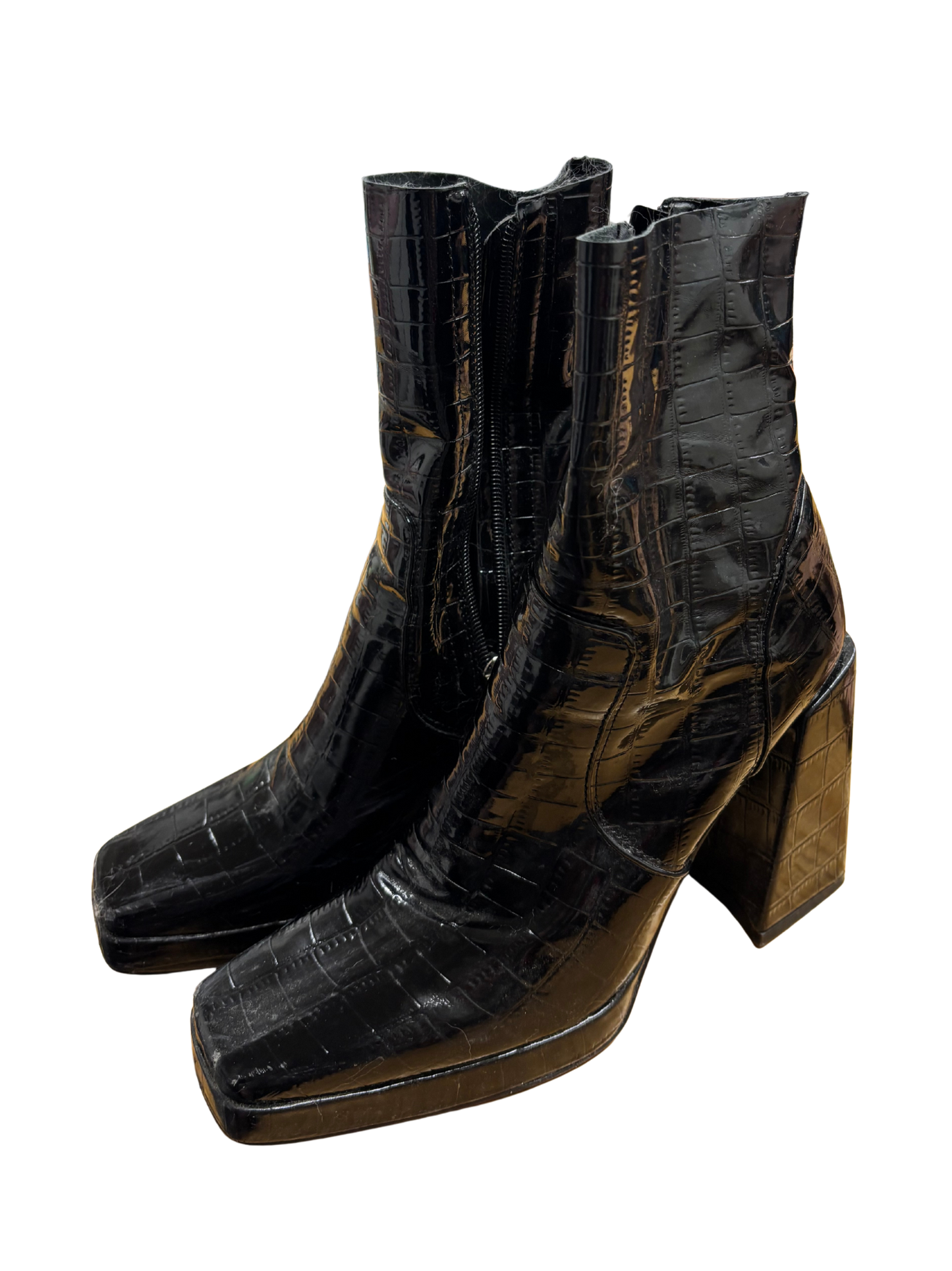 Black Faux Leather Platform Boots