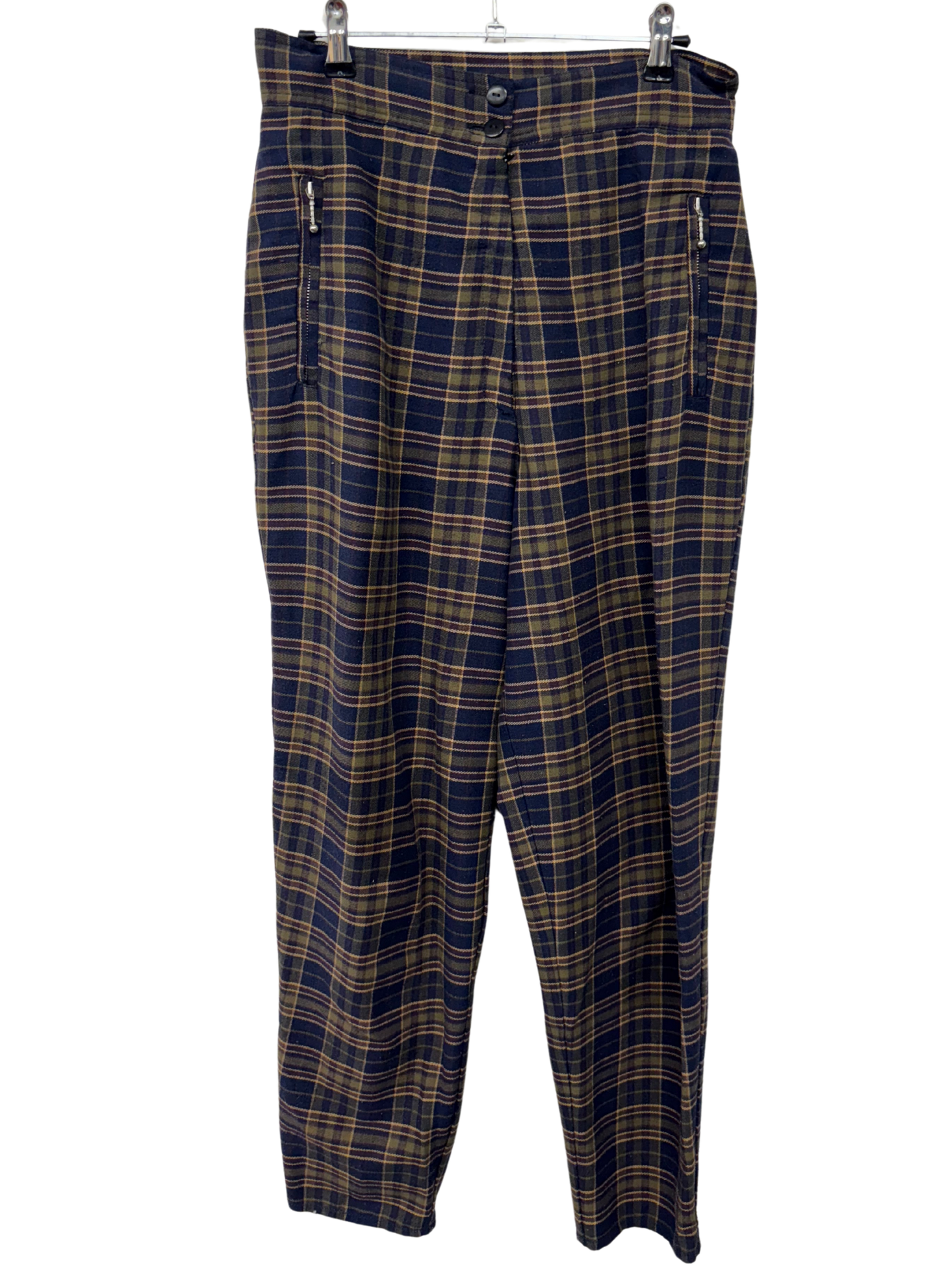 90s Blue, Green, Cream Check Highwaisted Tapered Pants