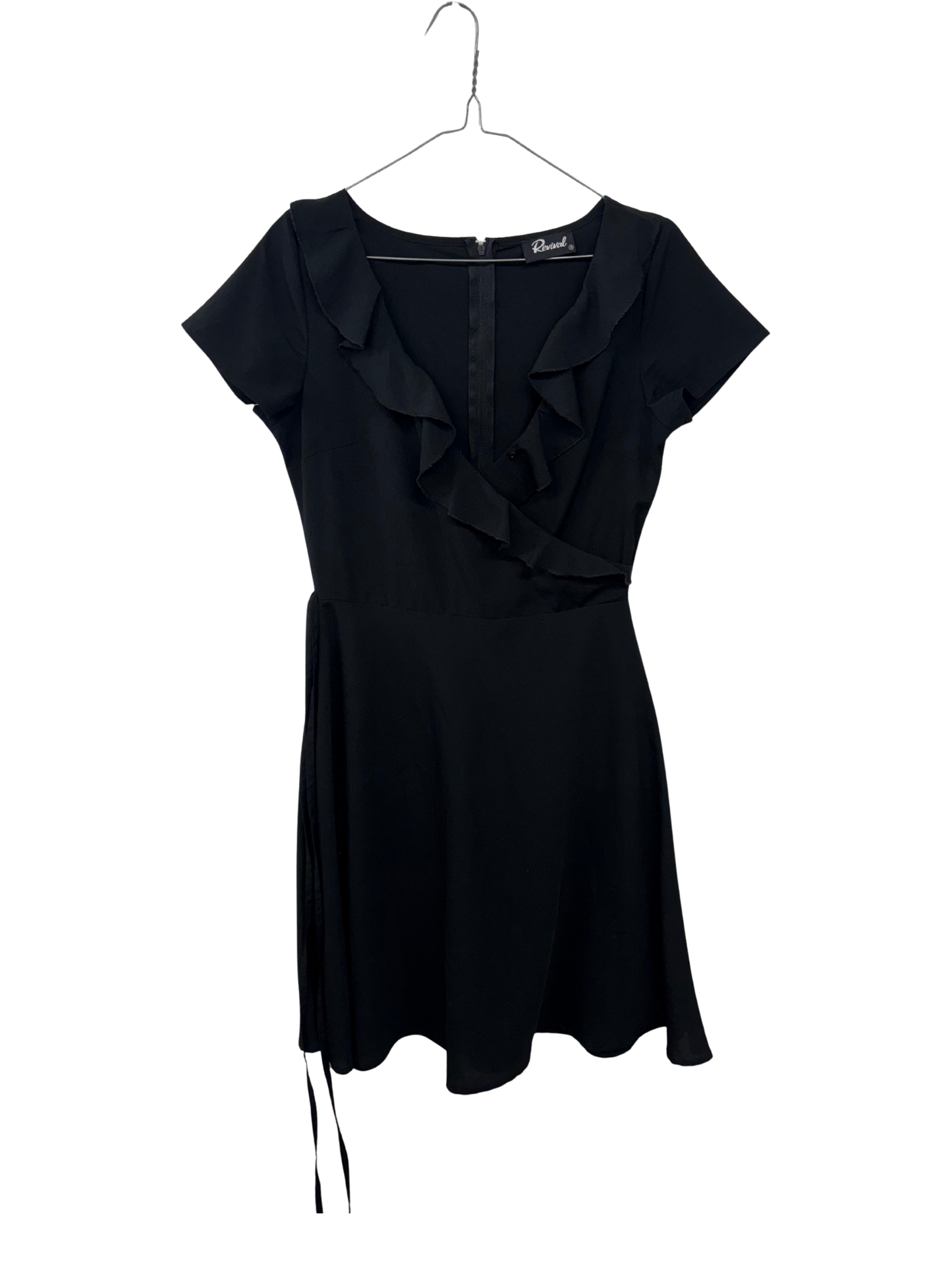 Black Cap Sleeve Ruffle Dress