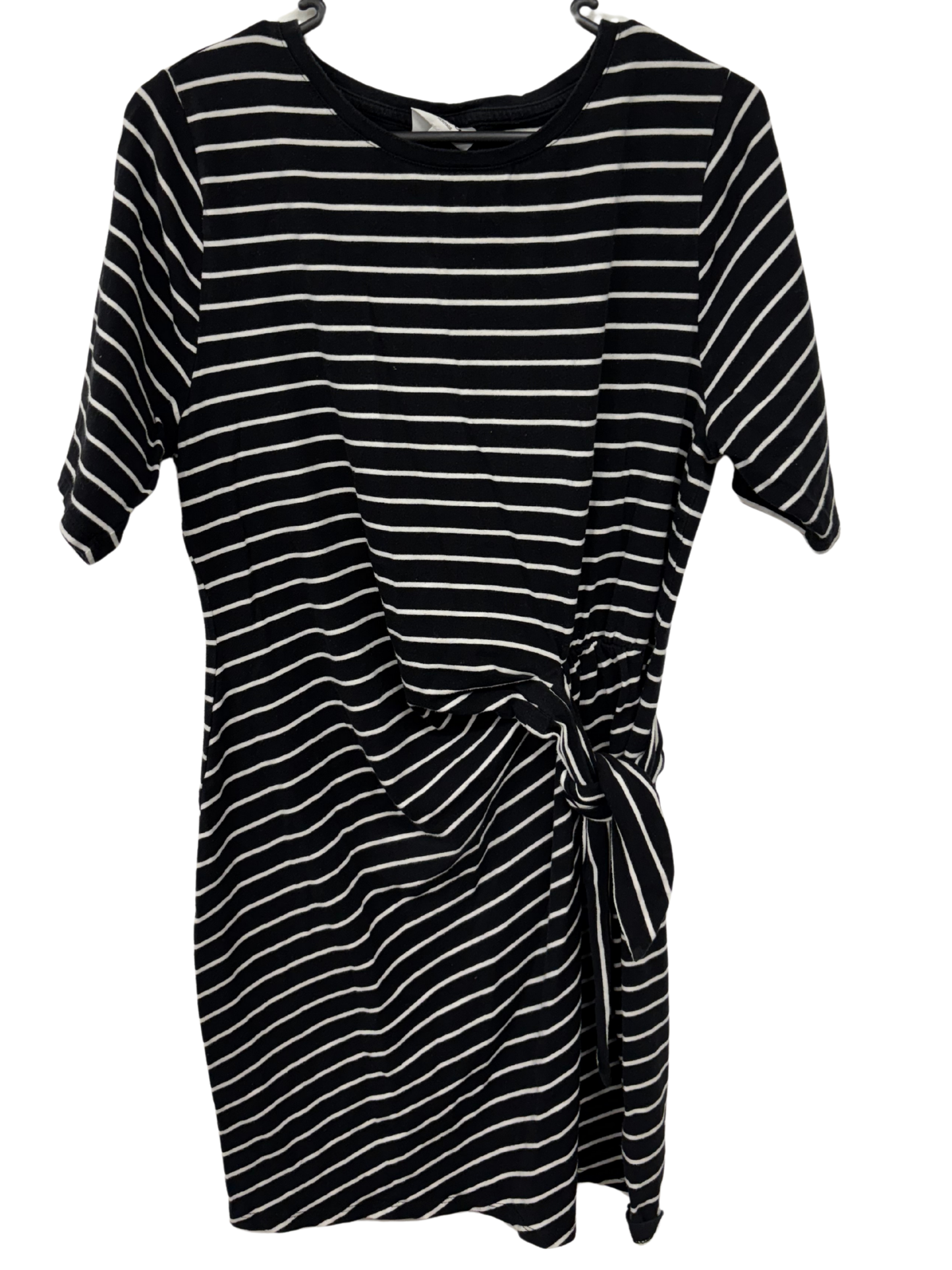 Black & White Striped Short Sleeve Knee Length Dress