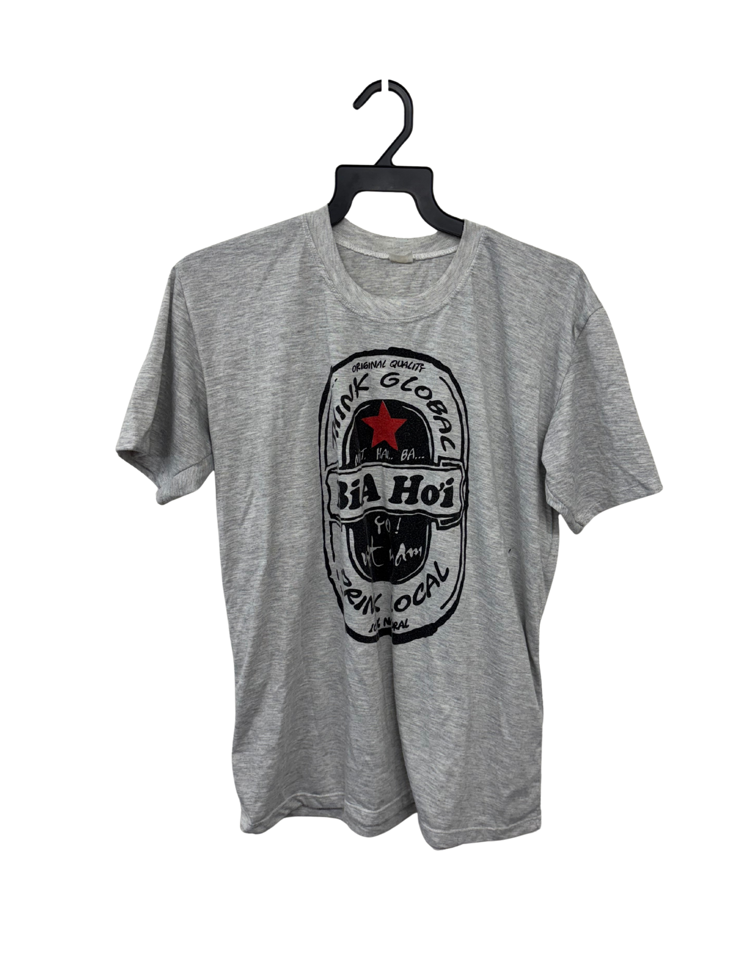 Light Grey Short Sleeve T Shirt with 'Bia Hoi' Logo