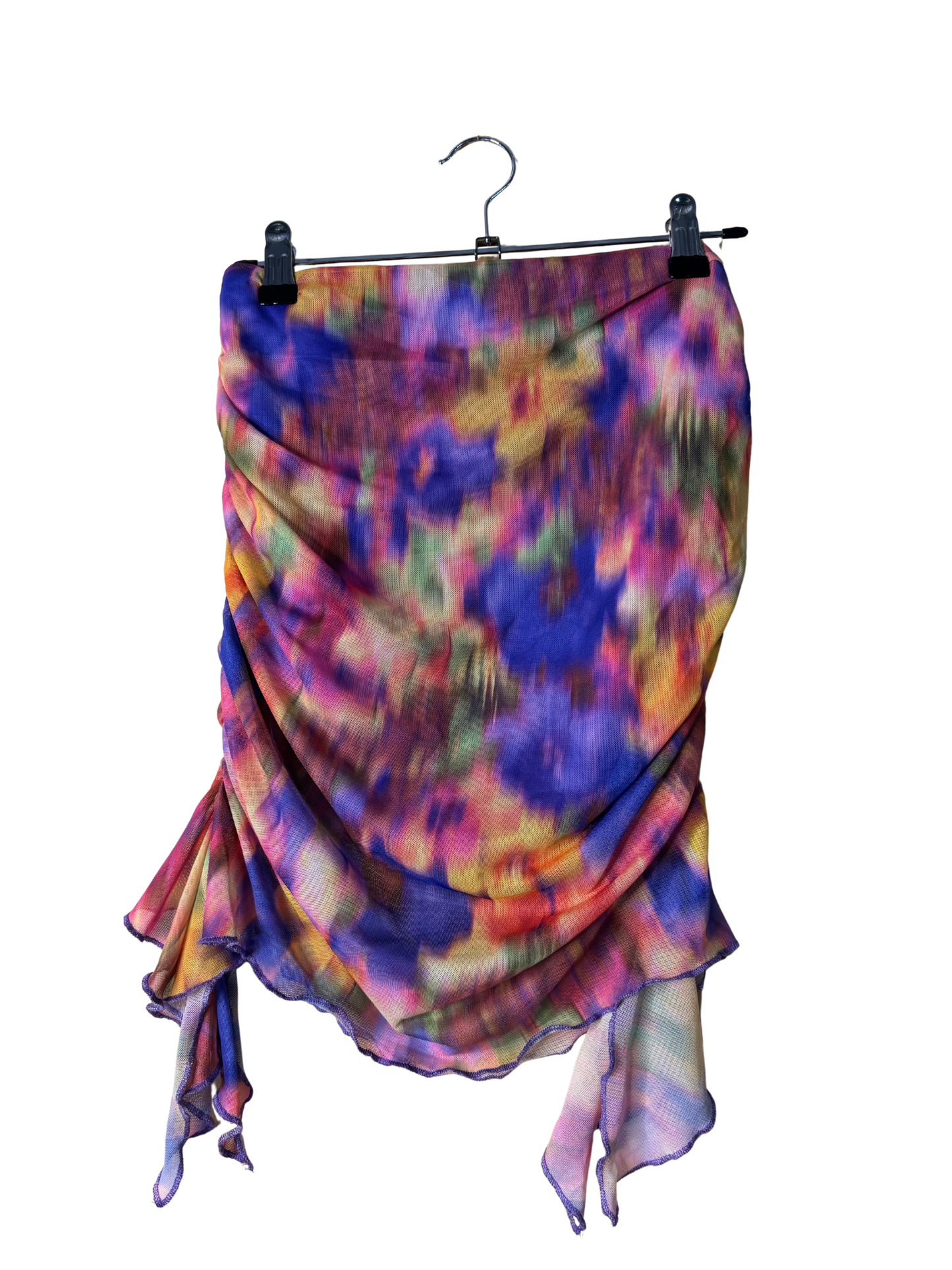 Purple, Yellow Green Mesh Ruched Mini Skirt/Sleeveless Top