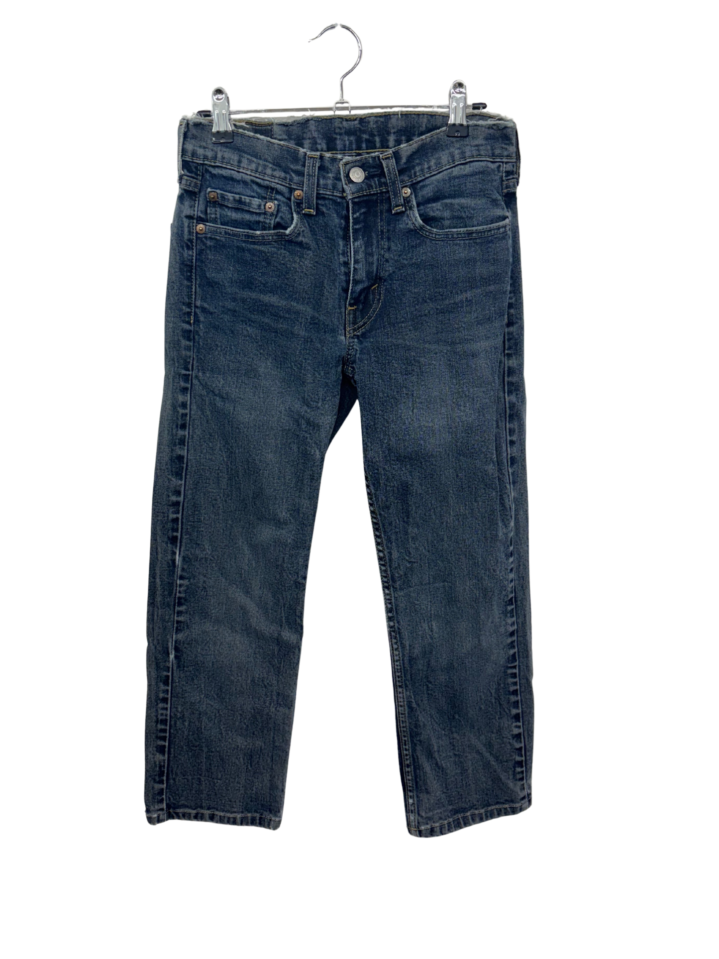 Dark Blue Distressed 3/4 Cutoff Length Jeans in '514' Style