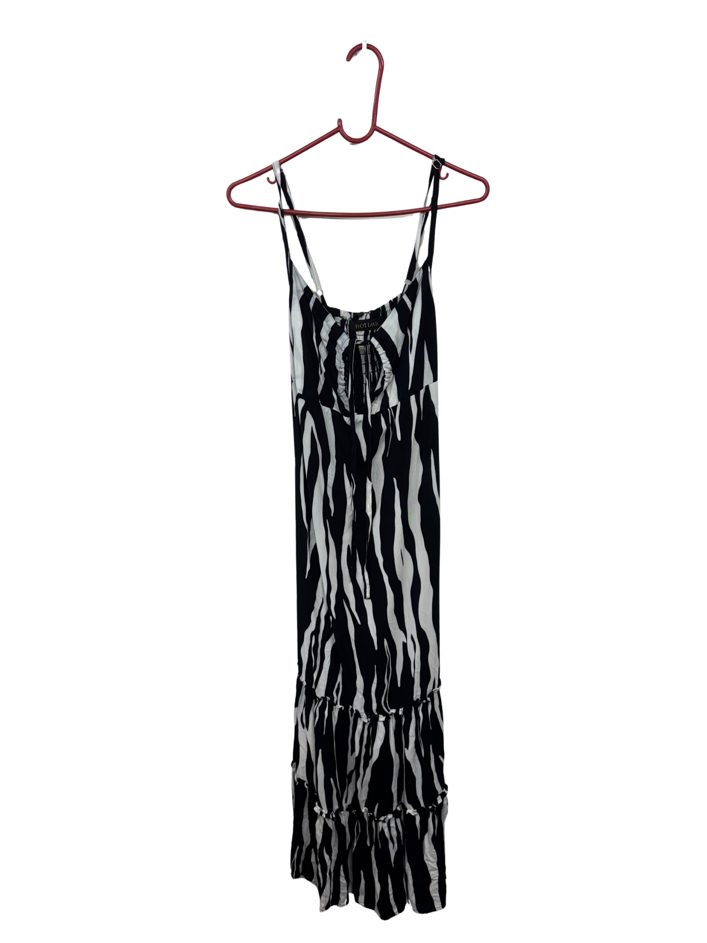 Black & White Zebra Print Thin Strap Midi Dress