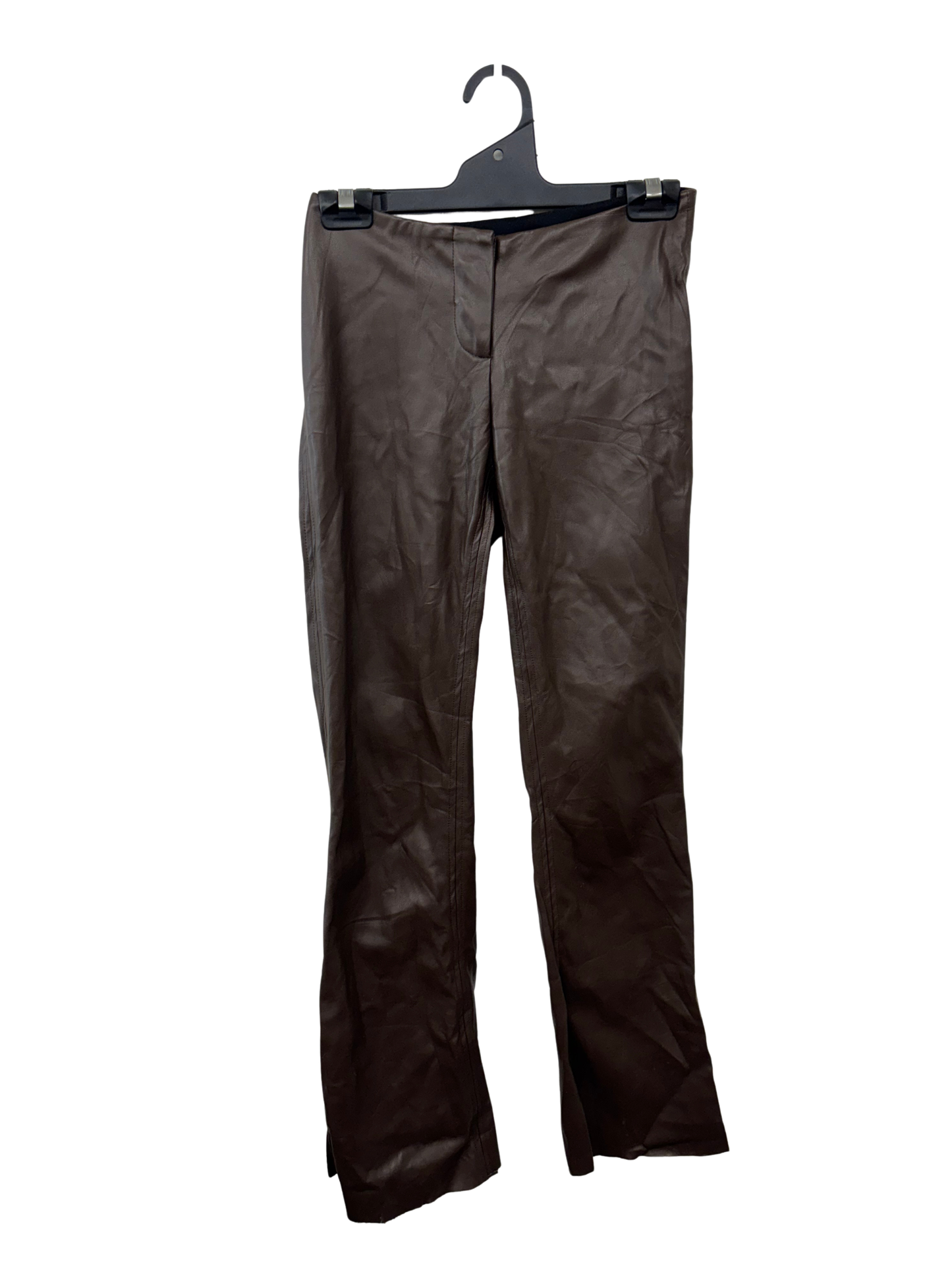 Brown Mid Rise Bootcut Faux Leather Pants