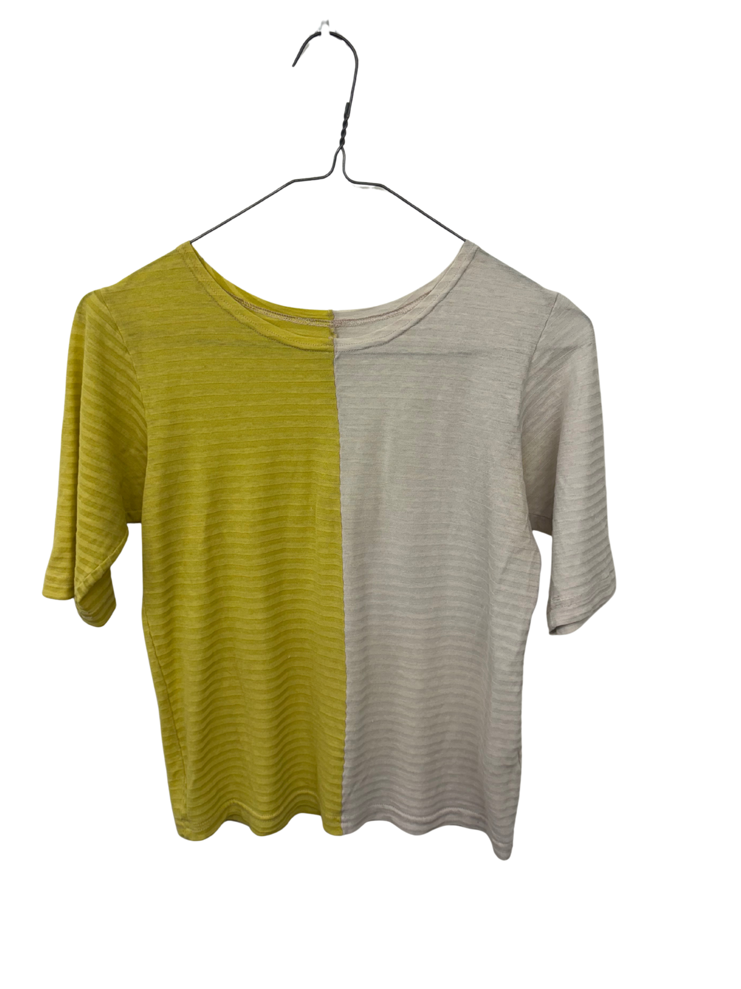 Yellow & Beige Sheer Short Sleeve Top