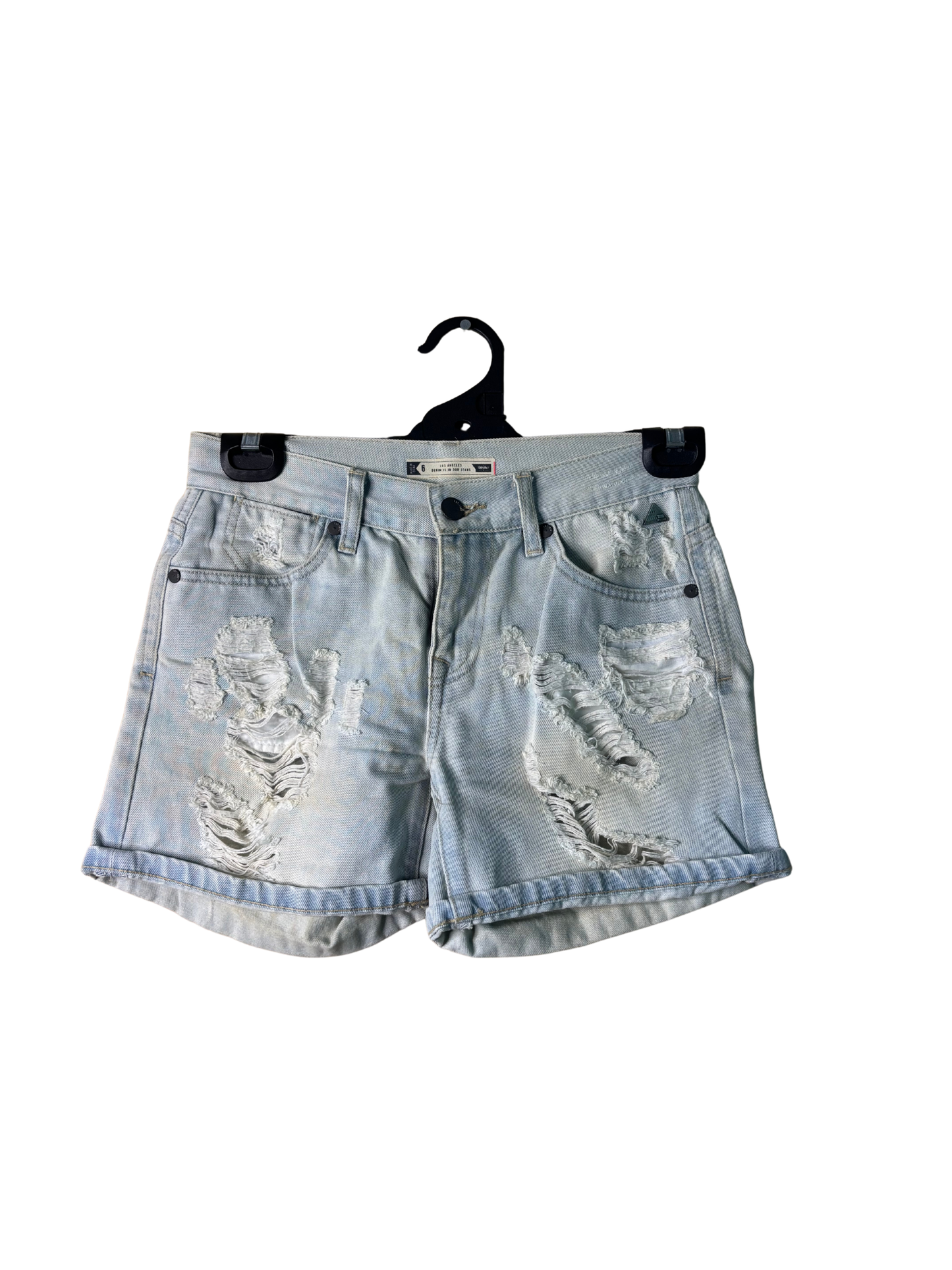 Light Blue/Dirt Wash Distressed Mid-Rise Denim Shorts