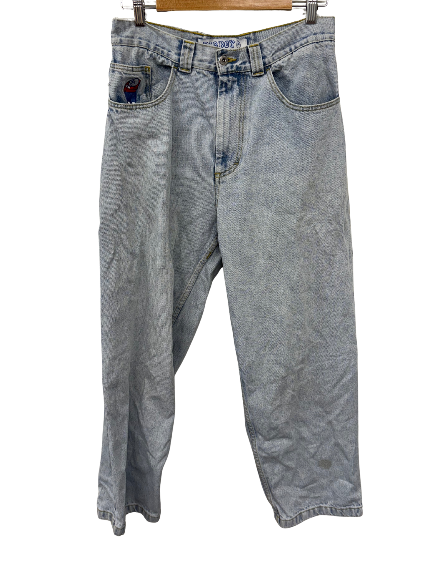 Light Blue Denim Wide Leg Jeans with Embroidery