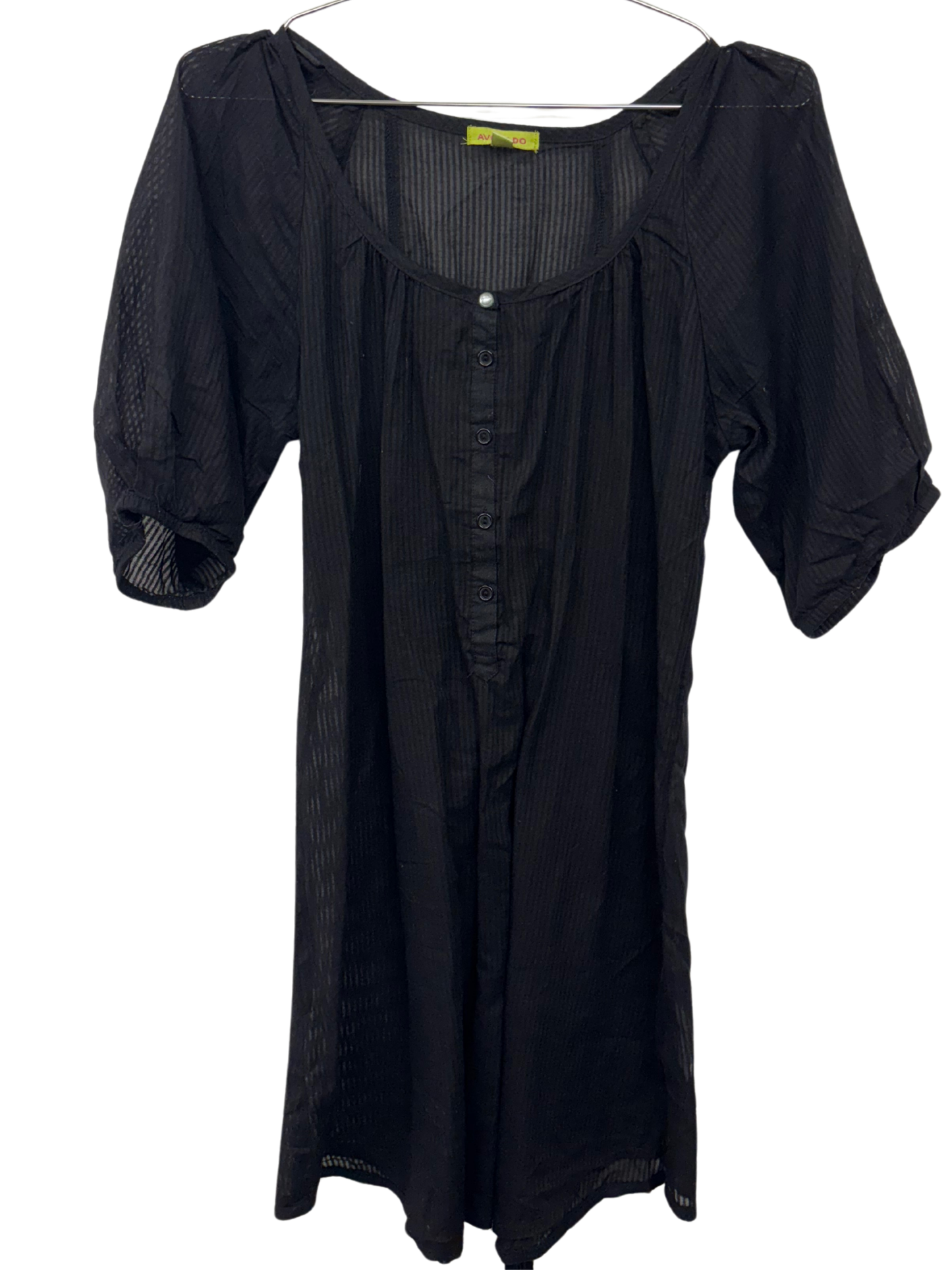 Black Puffy Sleeve Half Button Dress