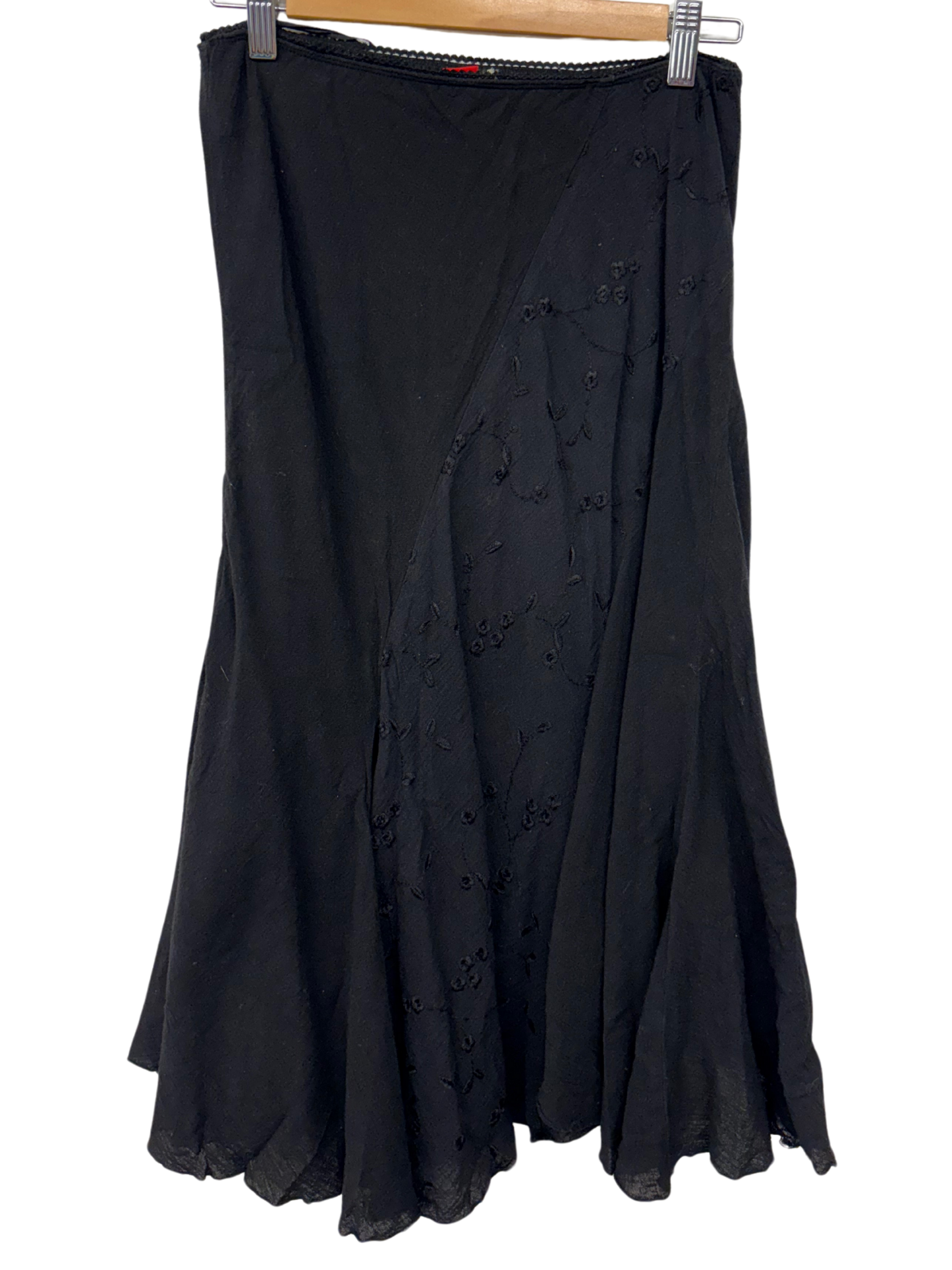 00s Black Embroidery Paisley Knee Length/Midi Skirt