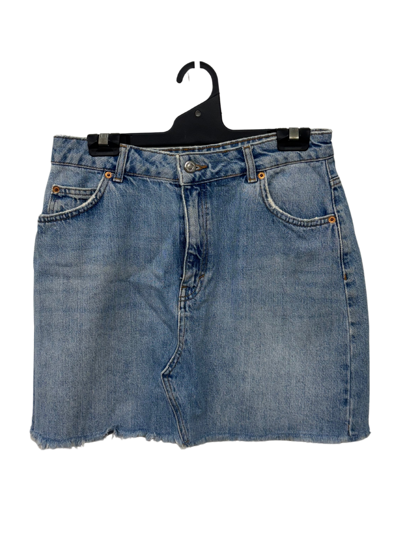Light Blue Denim Raw Hem Skirt