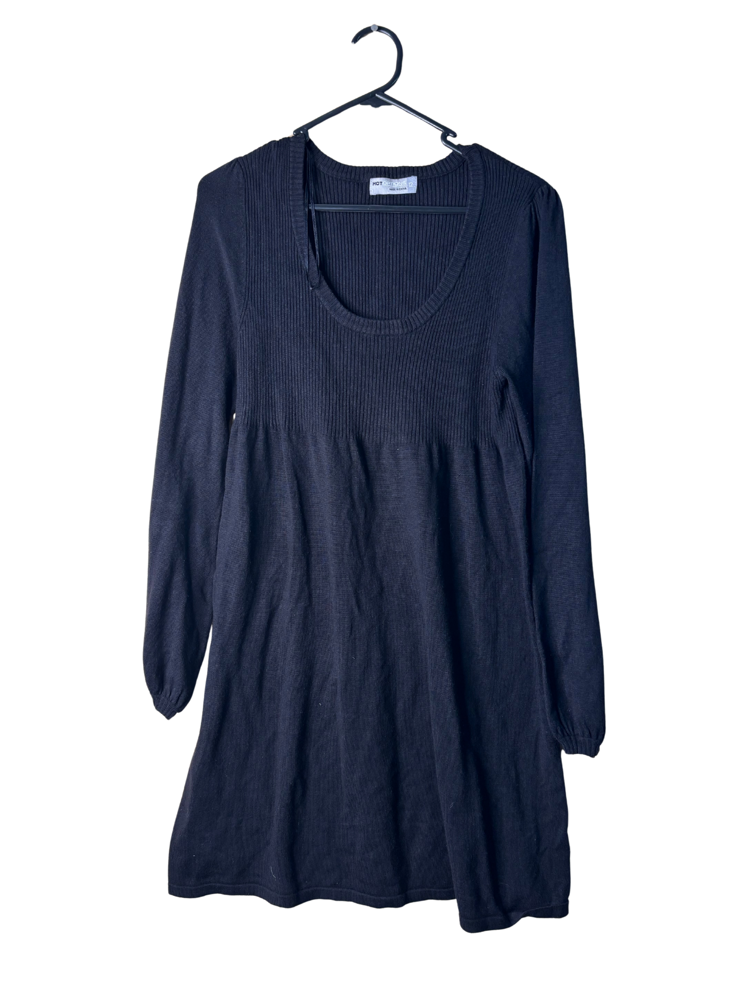 00s Black Knit Ribbed Long Sleeve Dress