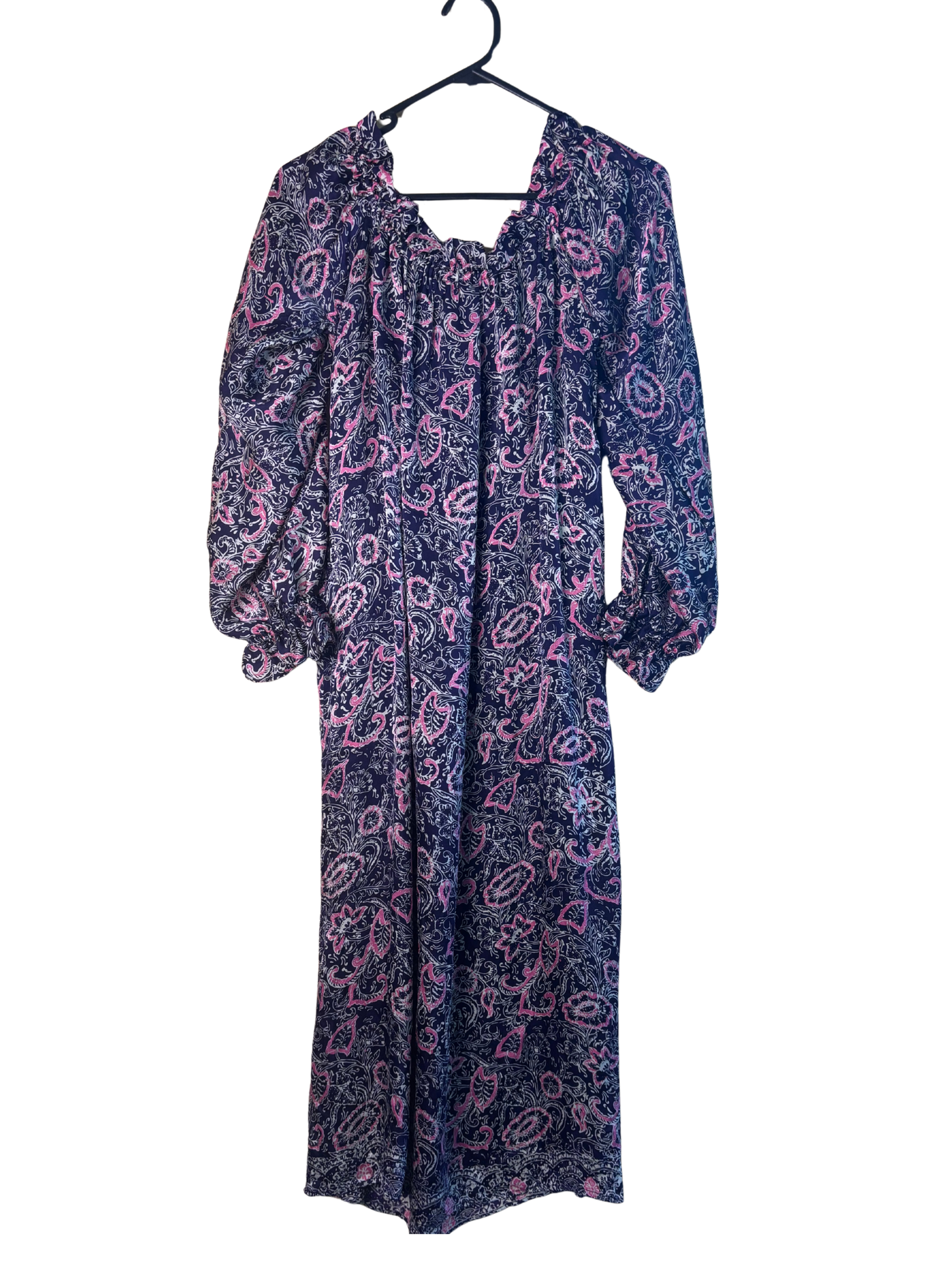 Purple, Pink & White Long Sleeve Floral Midi Dress