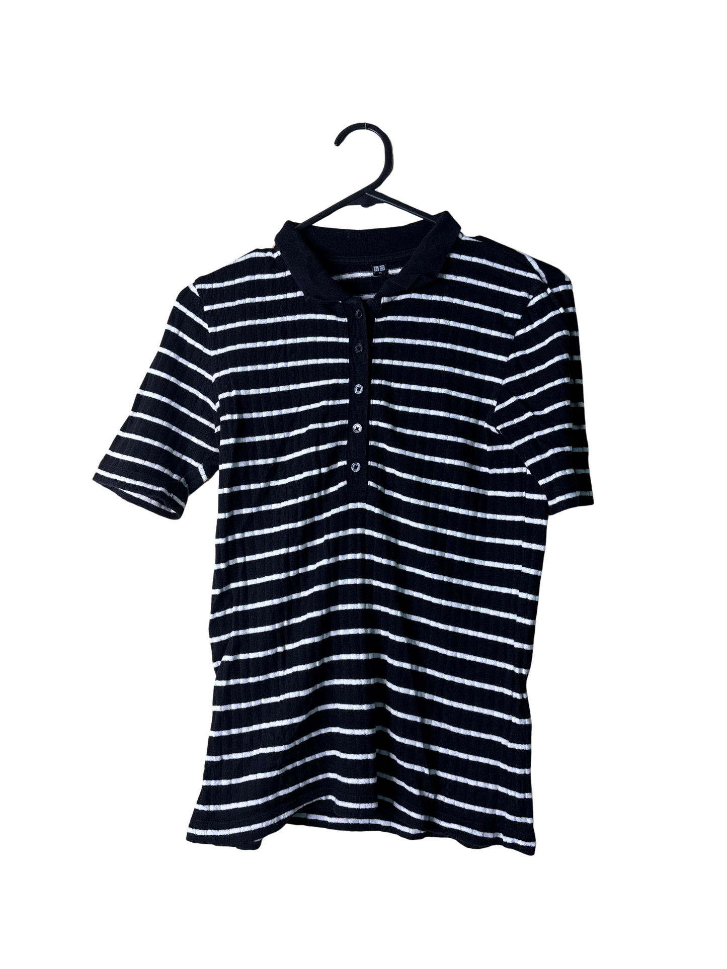 Black & White Stripe Polo Rib Knit Shirt