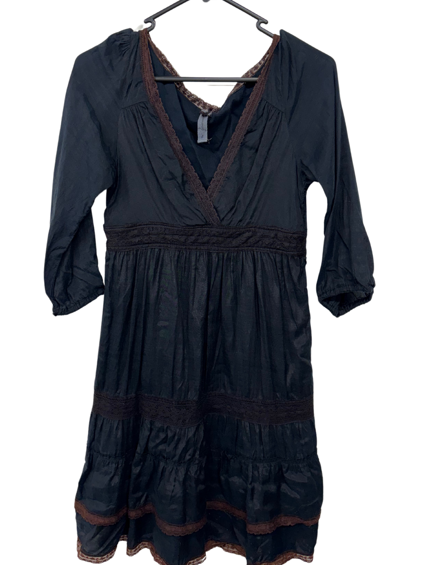 Black 3/4 Sleeve Tiered Dress with Lace