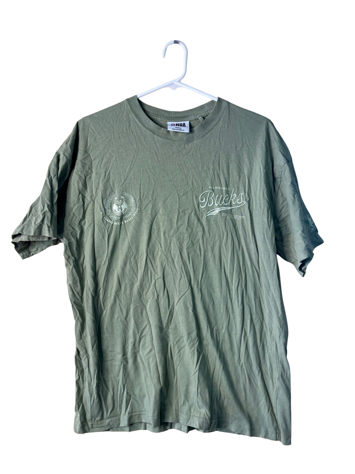 Light Green Boxy Cut T-Shirt with 'Milwaukee Bucks NBA" Embroidered Logo
