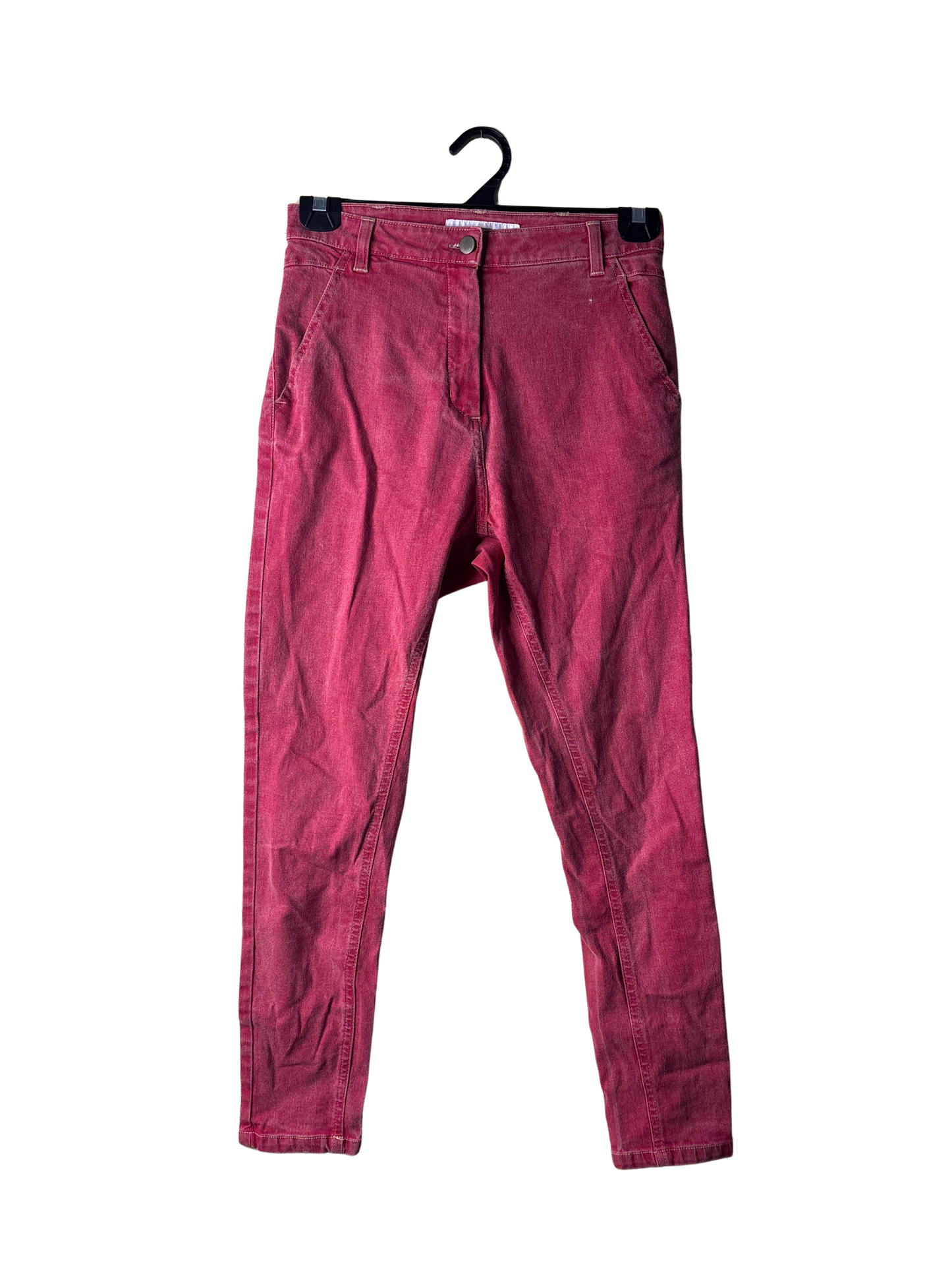 Faded Red Highwaisted Tapered Stretch Jeans