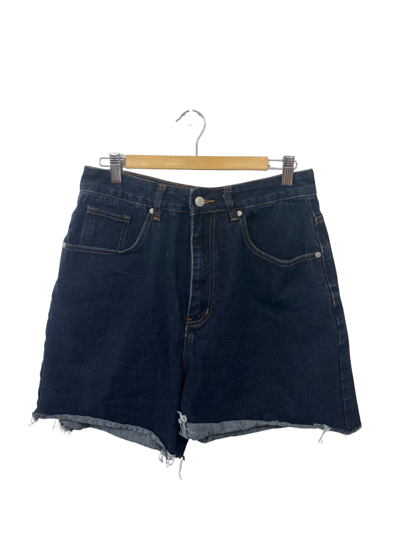 Dark Blue Highwaisted Denim Shorts with Raw Hem