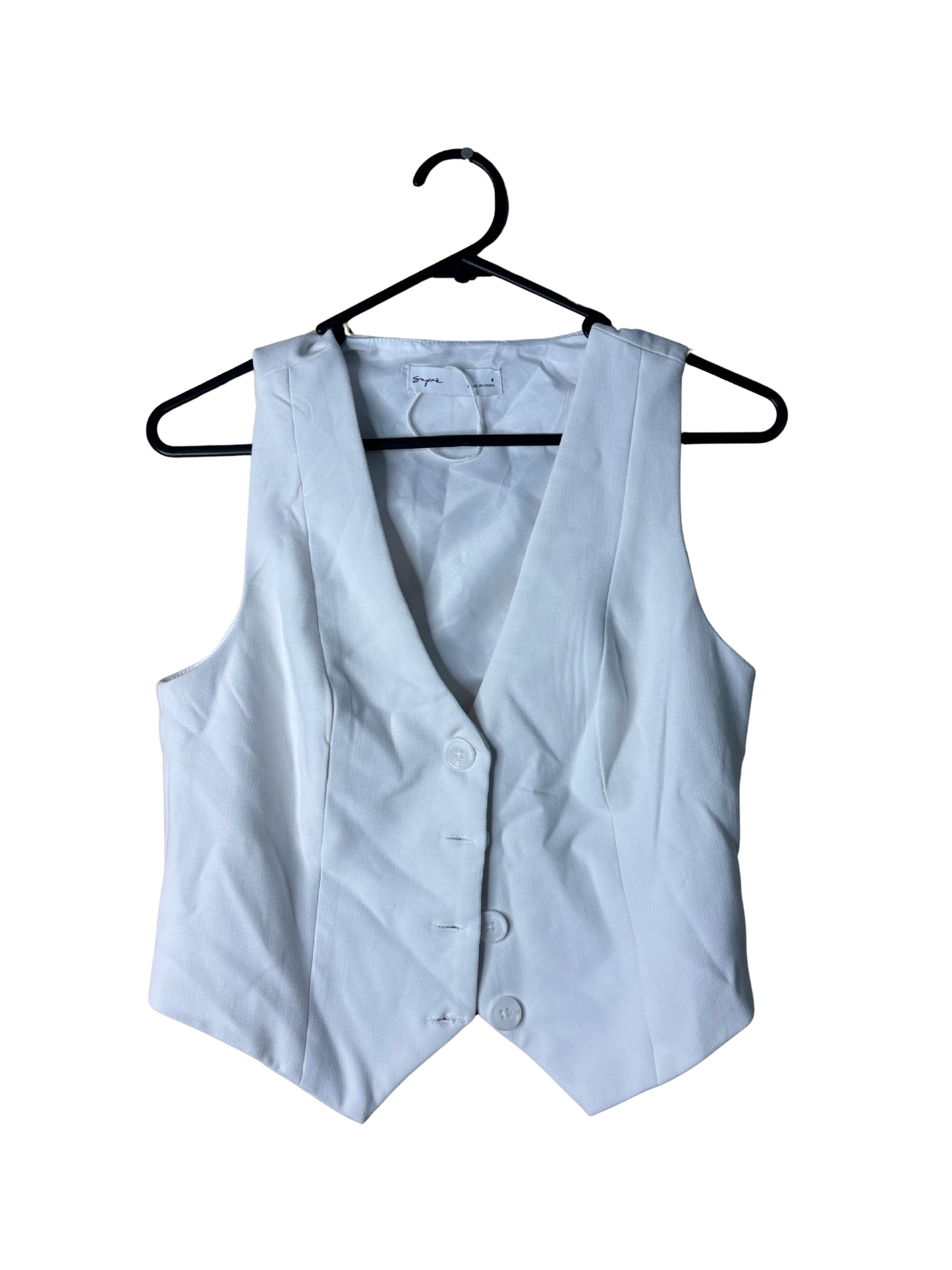White Cropped Fitted Vest Button Up Top