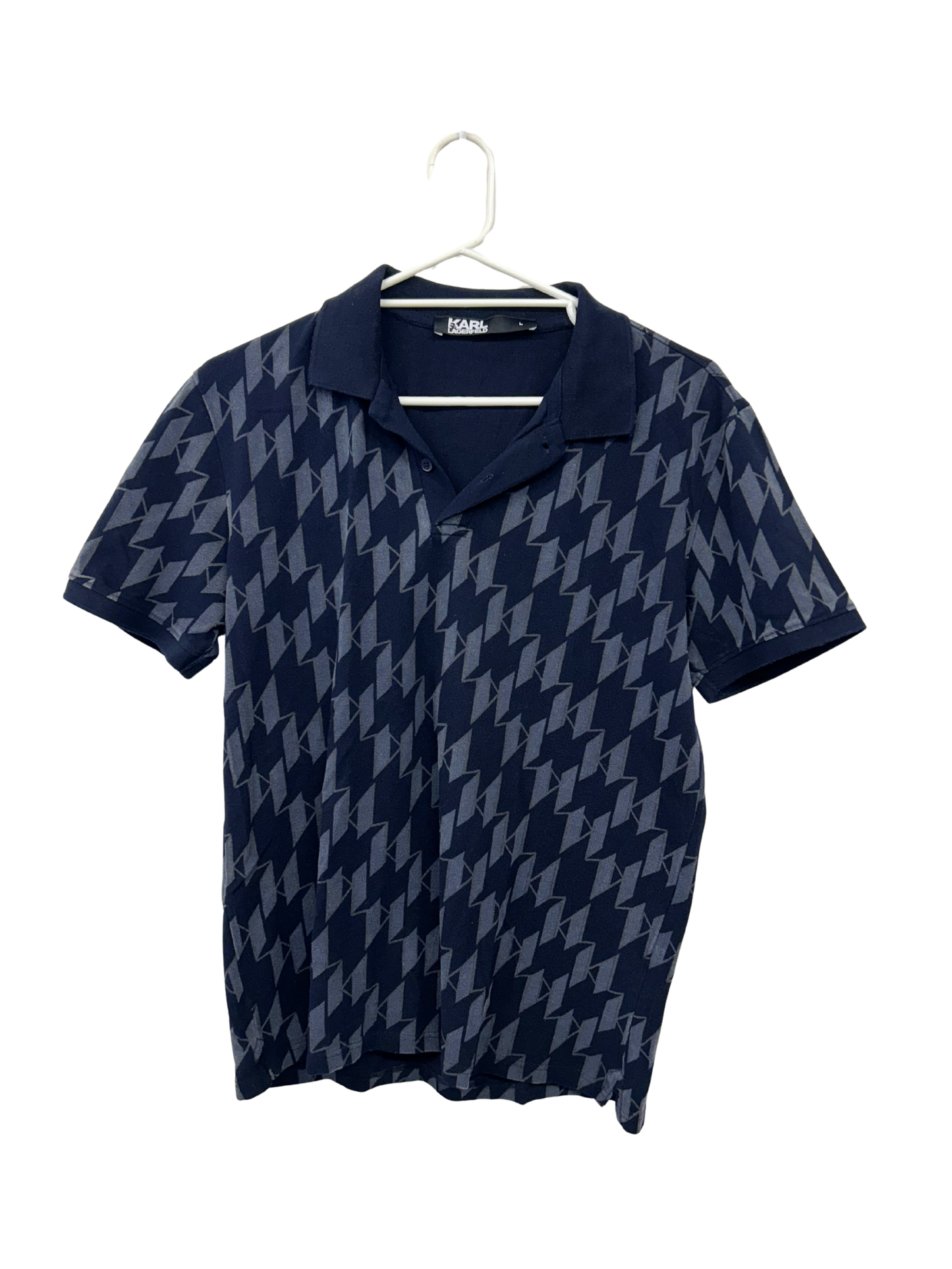 Navy Geometric Patterned Polo