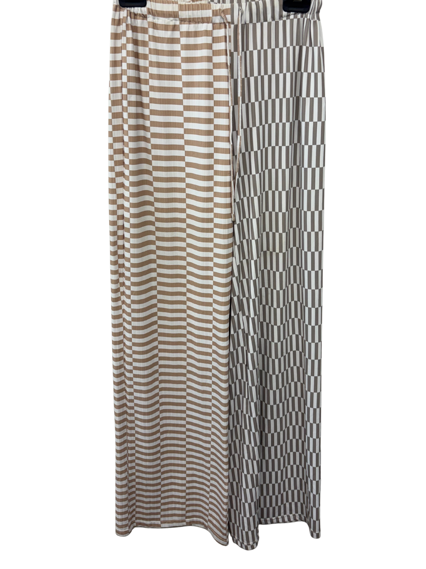 White & Two Tone Brown Check Drawstring Pants