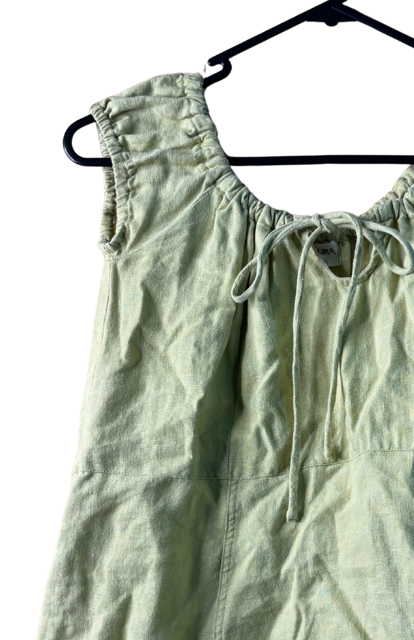 Light Green Puffy Sleeve Tie Front Top