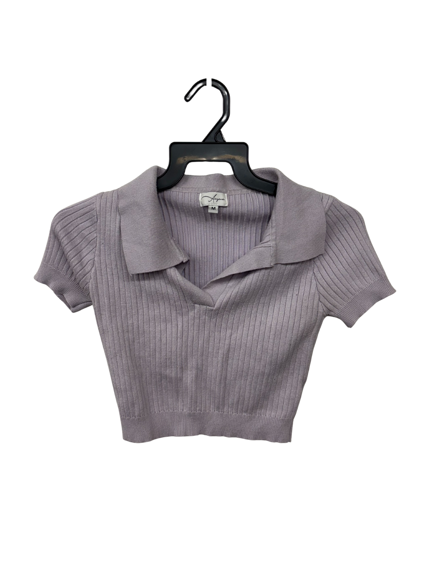 Light Purple Short Sleeve Rib Knit Fitted Crop Top