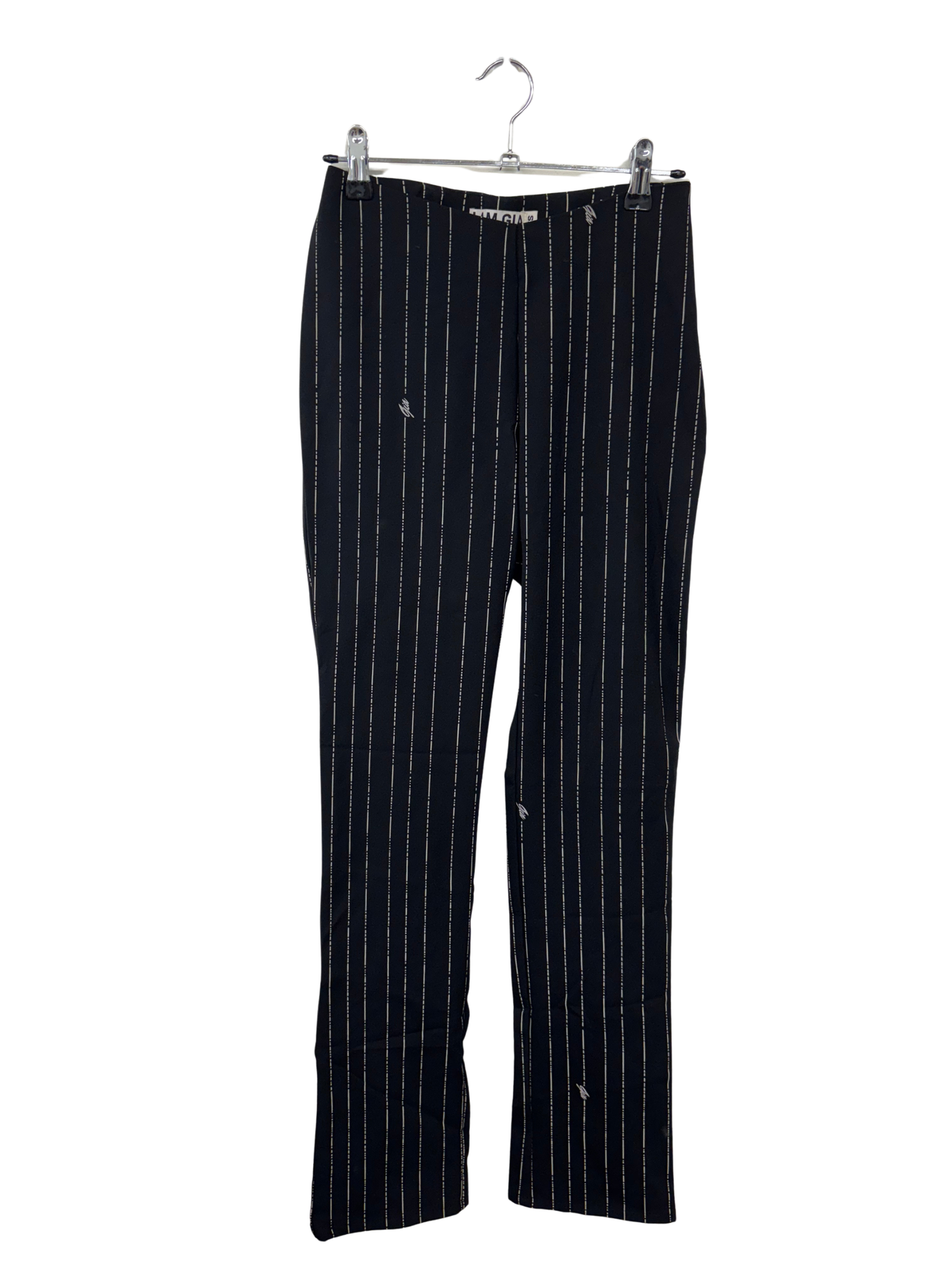 Black & Grey Pinstripe Mid Rise Straight Leg Pants