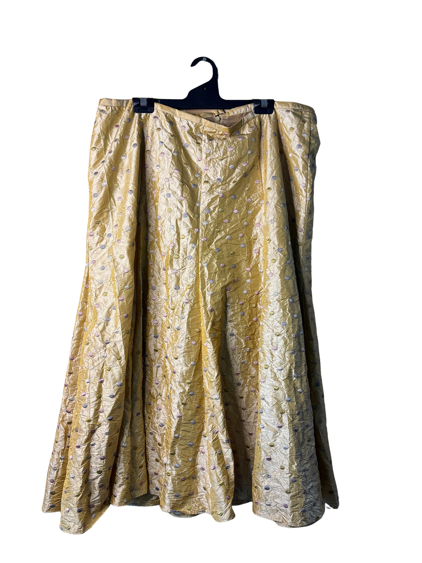 Vintage Yellow & Pink Embroidered Dot Midi Skirt