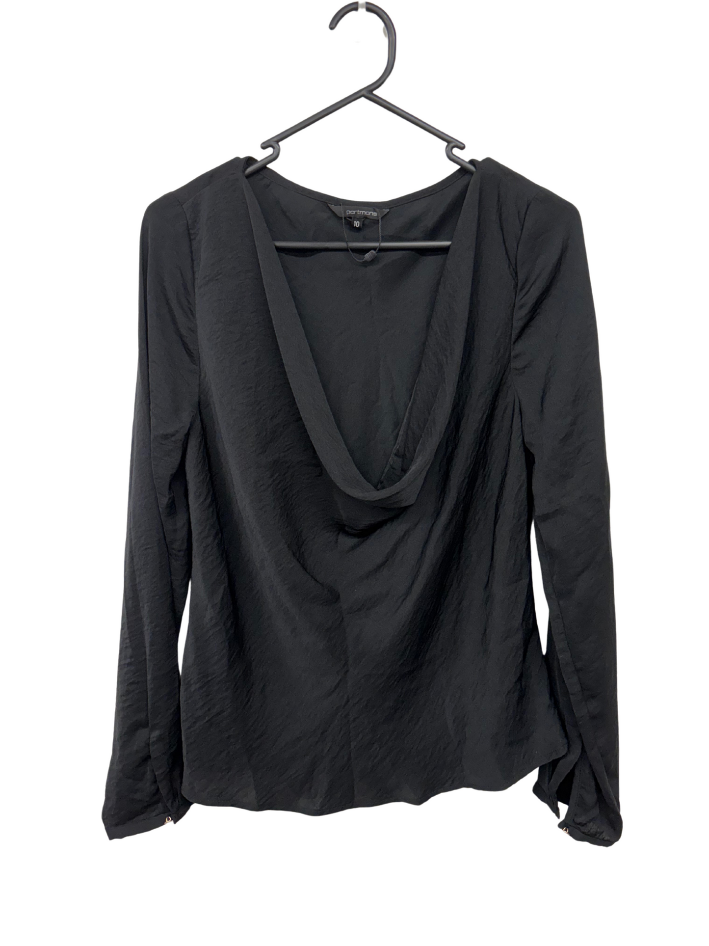 Black Long Sleeve Top with Cowl Neck