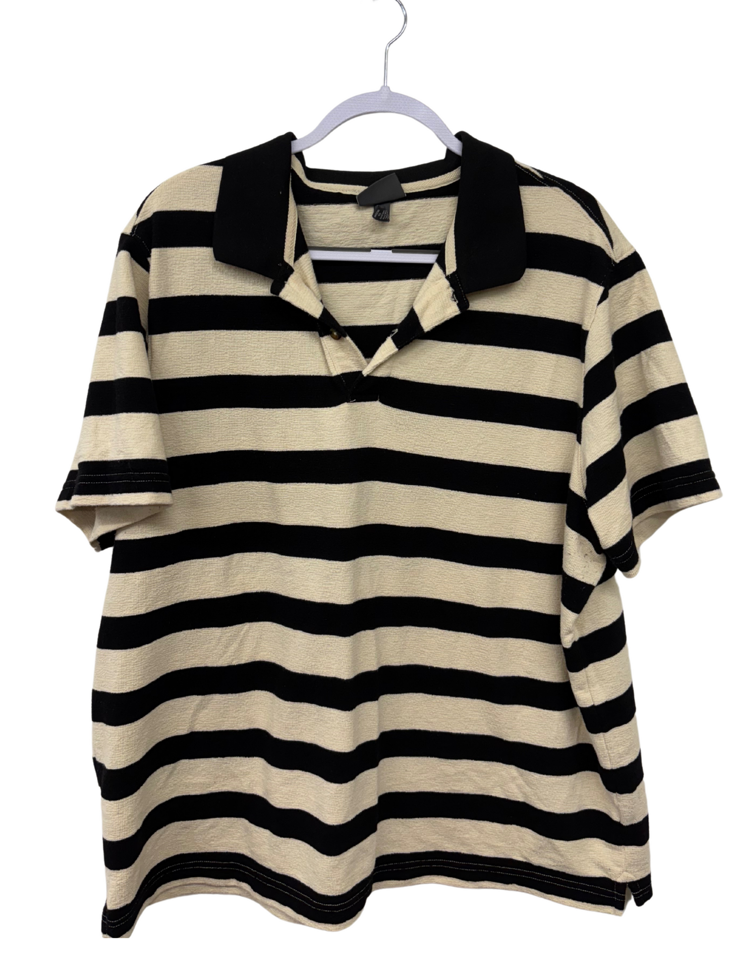 Cream & Black Striped Short Sleeve Shirt