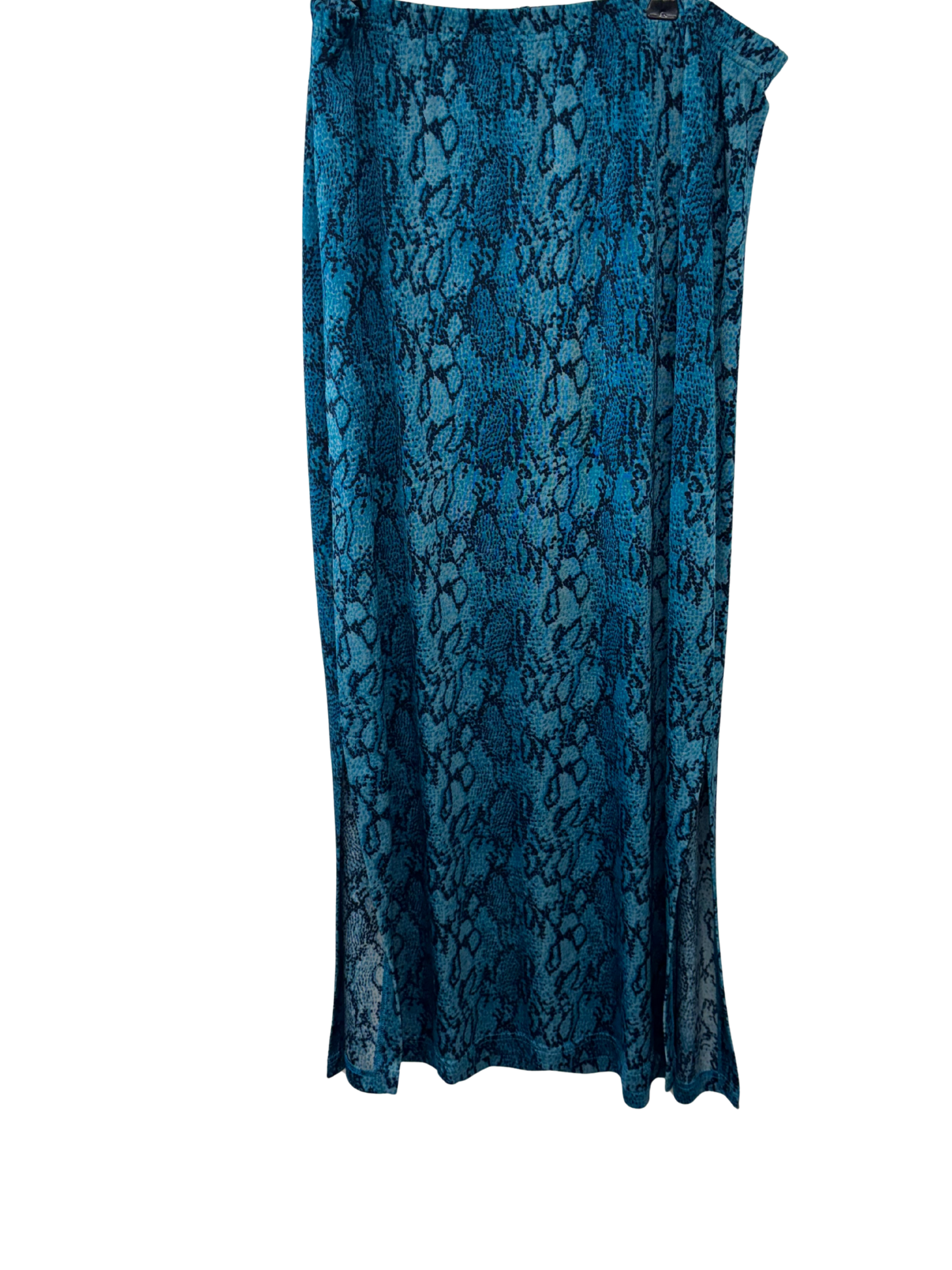 Vintage Blue Snakeskin Print Elastic Waist Long Midi Skirt