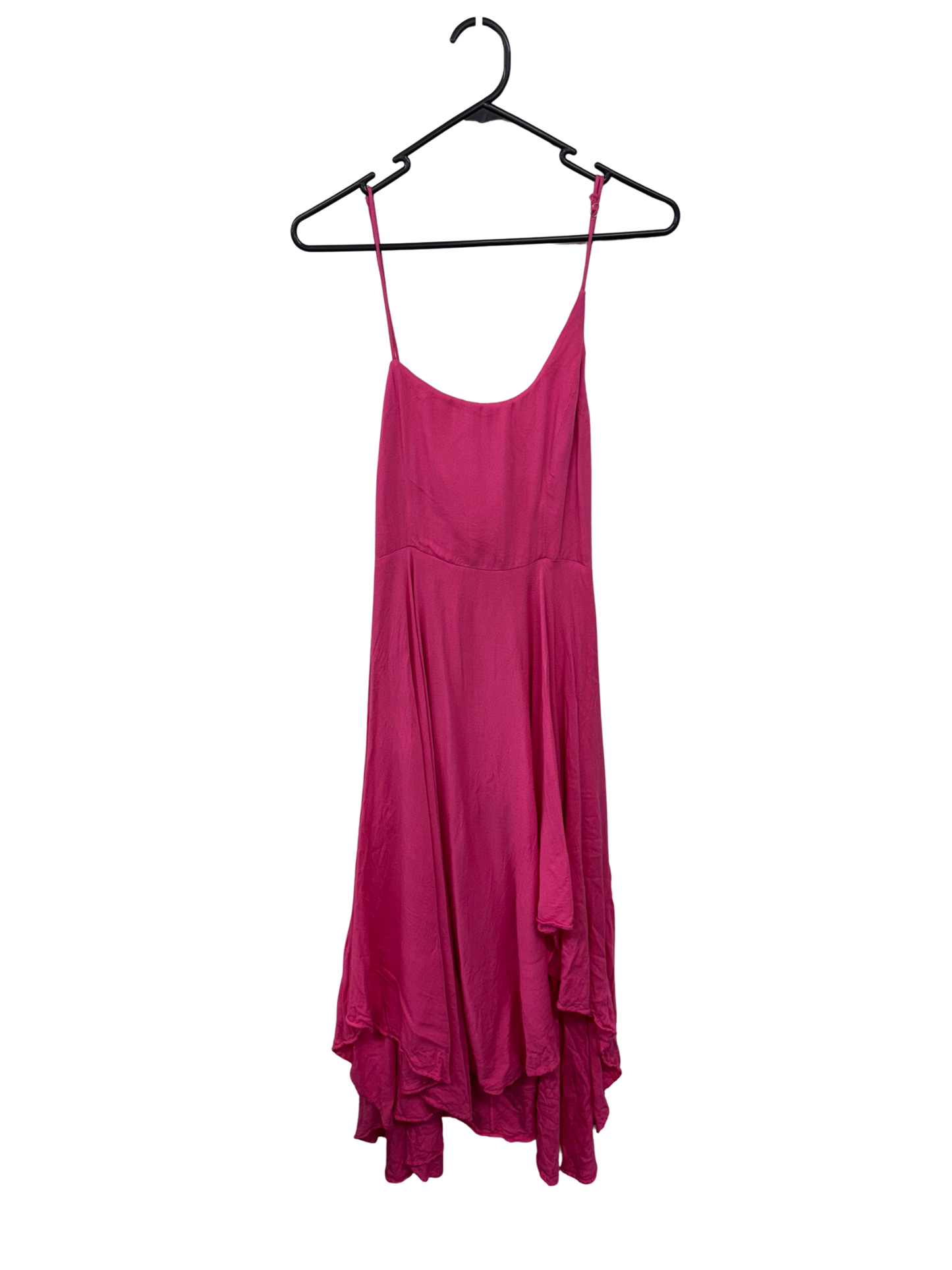 Pink Thin Strap Knee Length Dress with Asymmetrical Hem