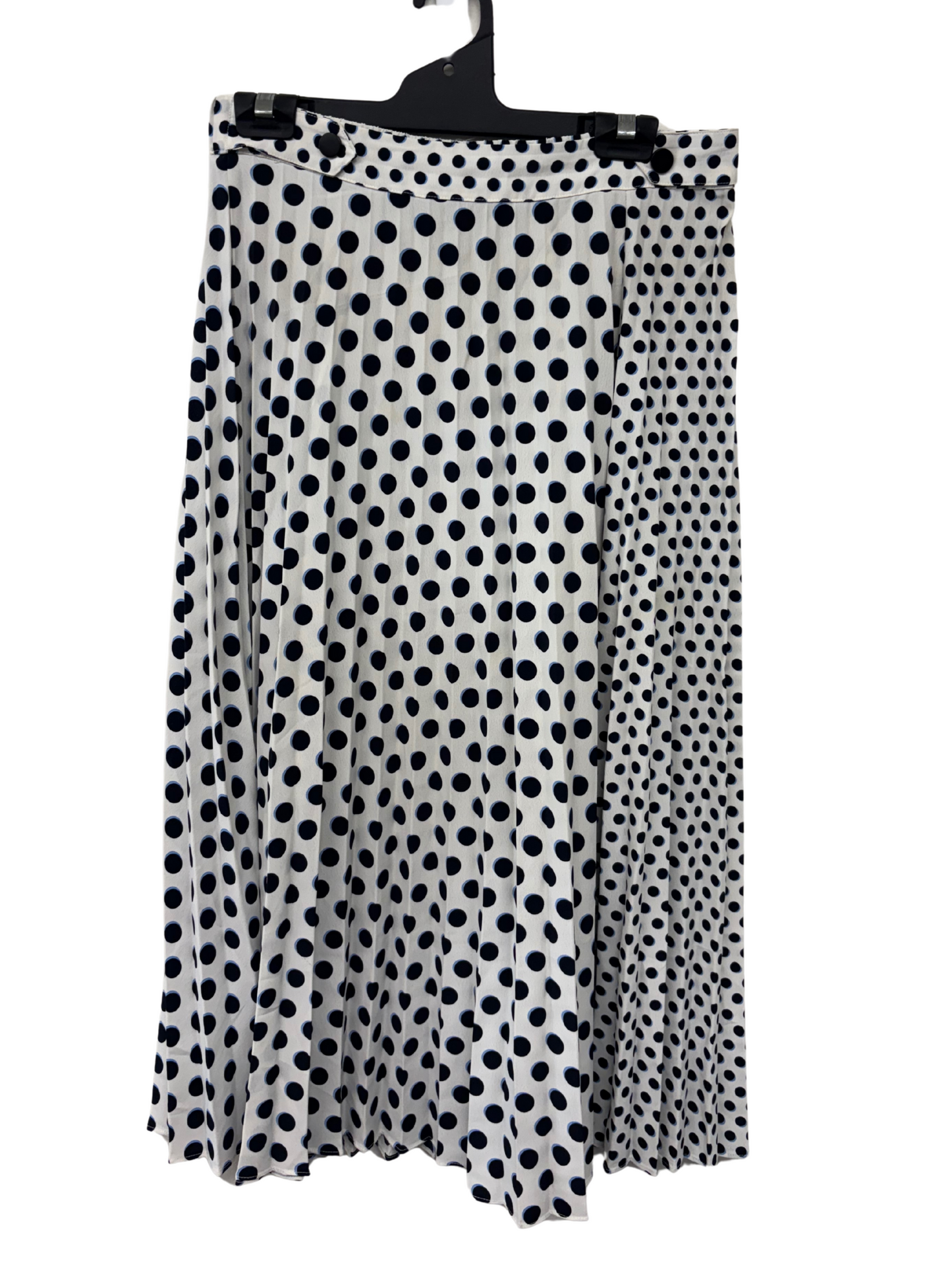 White & Blue Polka Dot Mid Rise Midi Skirt