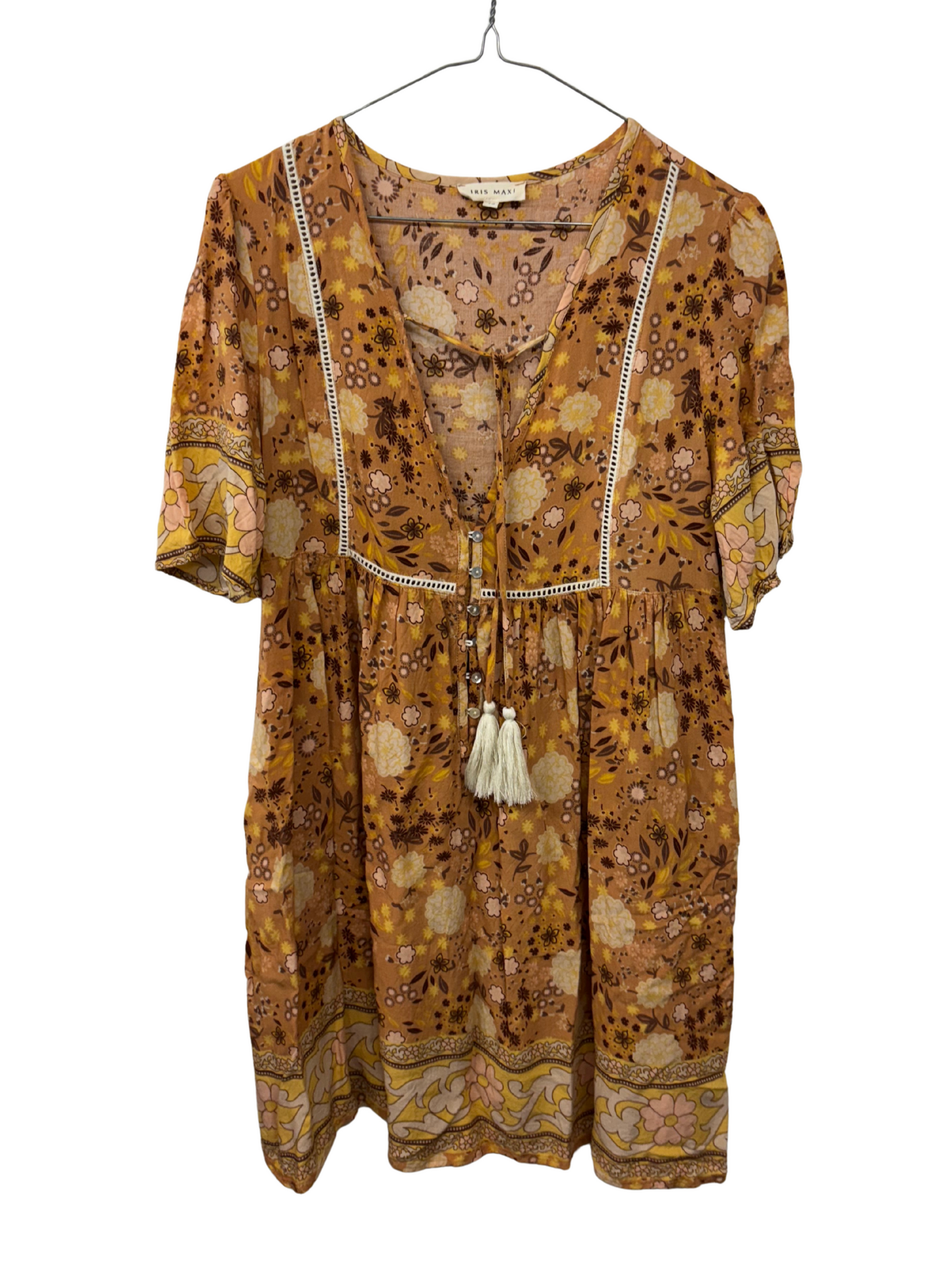 Orange/Yellow Short Sleeve Tie Front Floral Short Dress