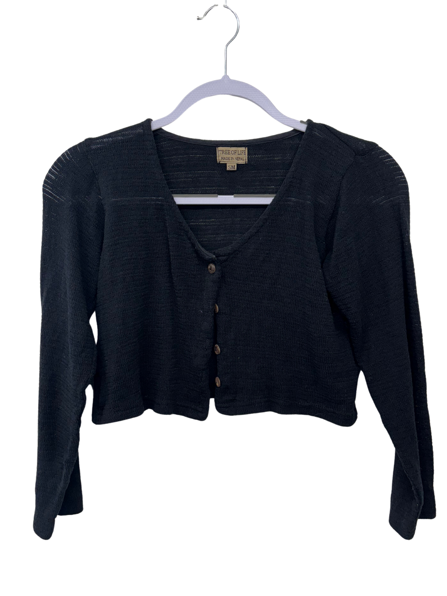 Black Long Sleeve Crop Top with Buttons