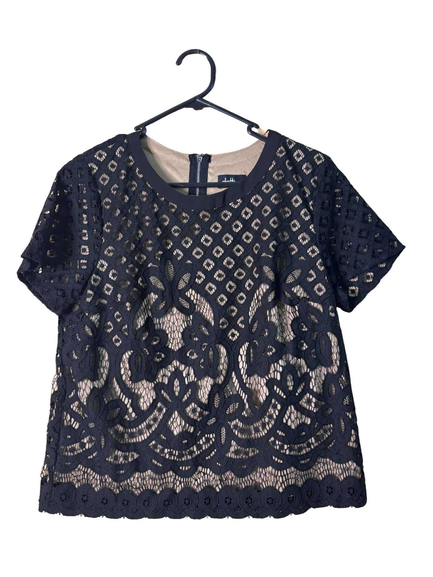 Black Lace & Nude Short Sleeve Top