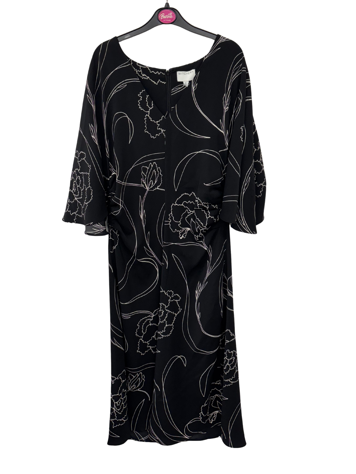 Black & White Floral Print Short Sleeve Midi Dress