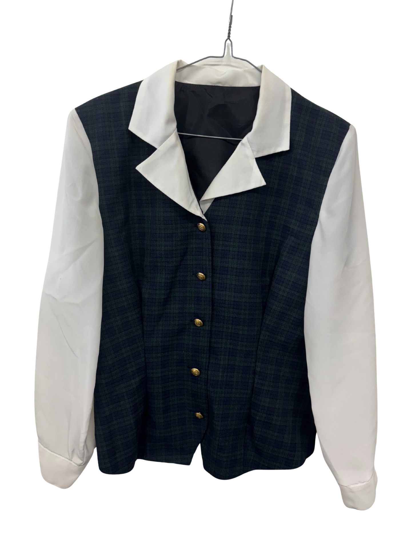 Green & Blue Plaid Print with White Sheer Long Sleeve Button Up Shirt