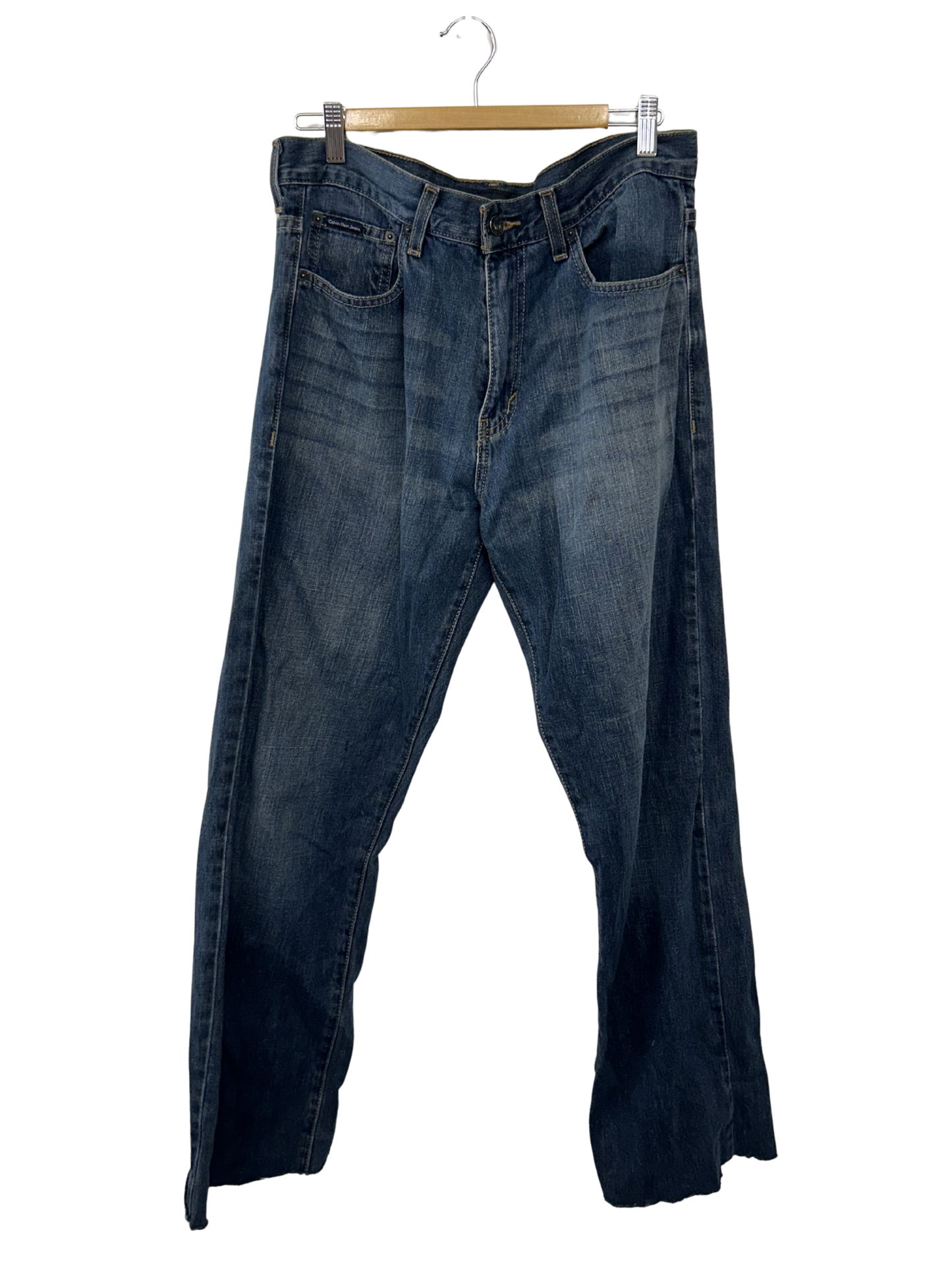 Mid Blue Washed Relaxed Straight Leg Jeans