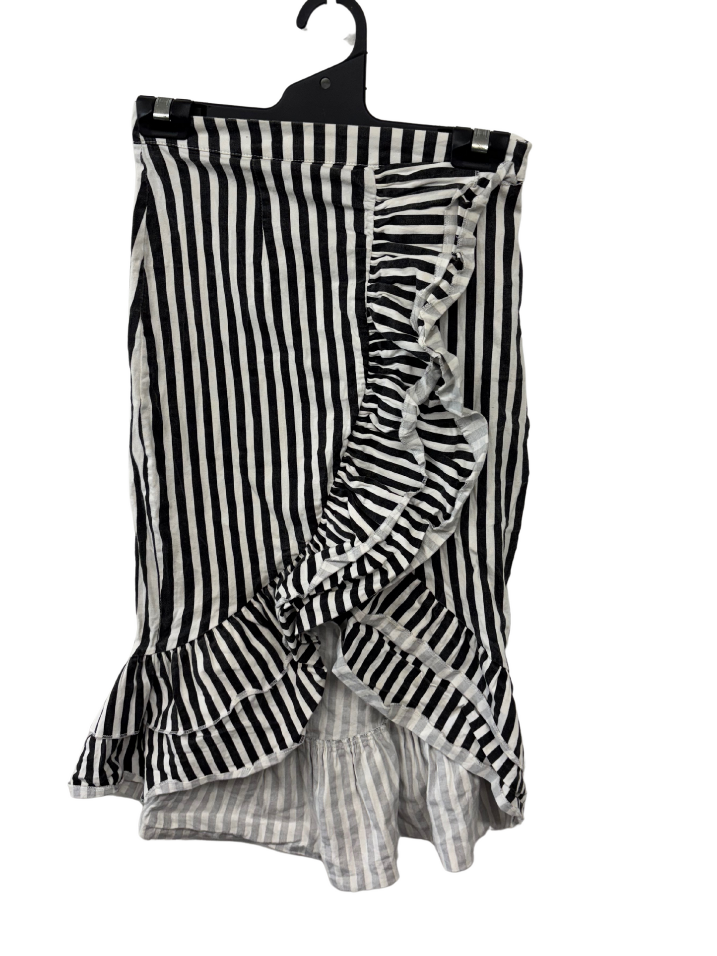 Black & White Stripe Ruffle Knee Length Skirt
