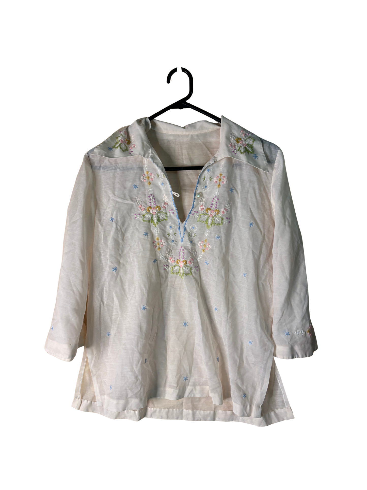 Vintage White 3/4 Sleeve Embroidered Caftan Top