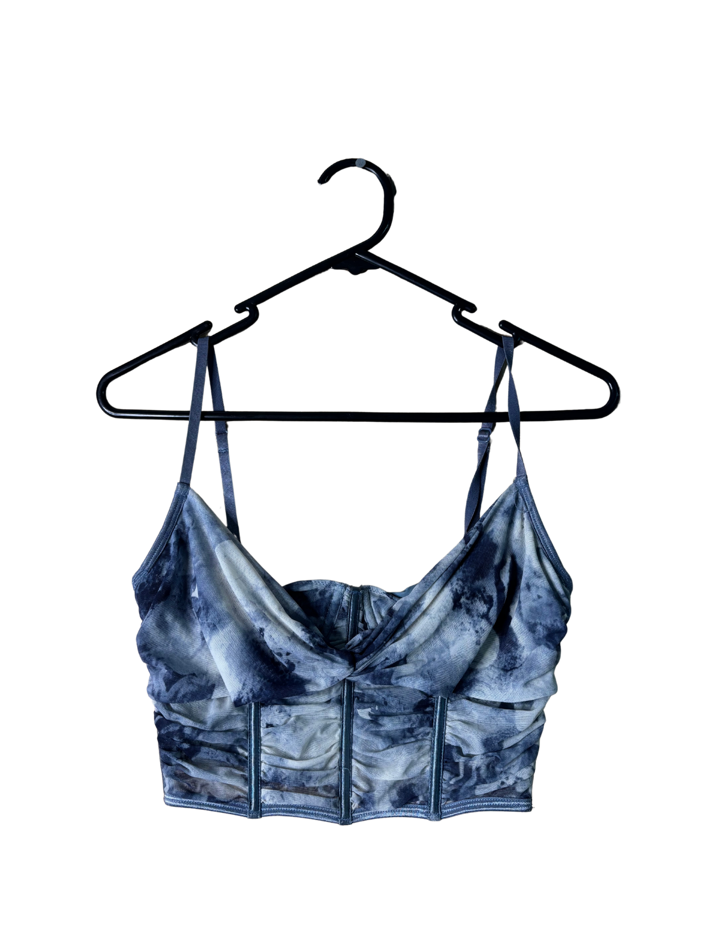 Blue & White Mesh Strappy Crop Corset Top