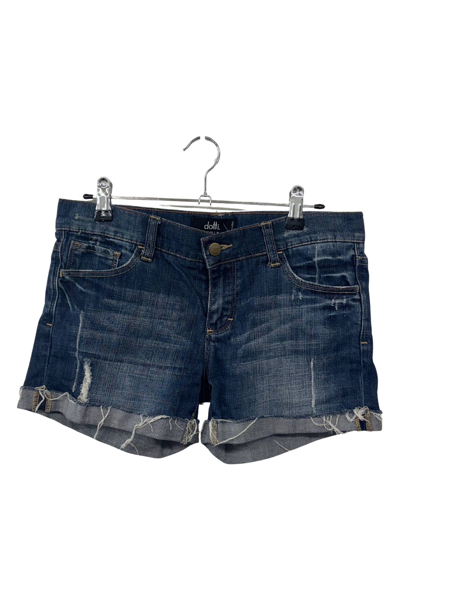 Dark Blue Low Rise Denim Roll Hem Shorts