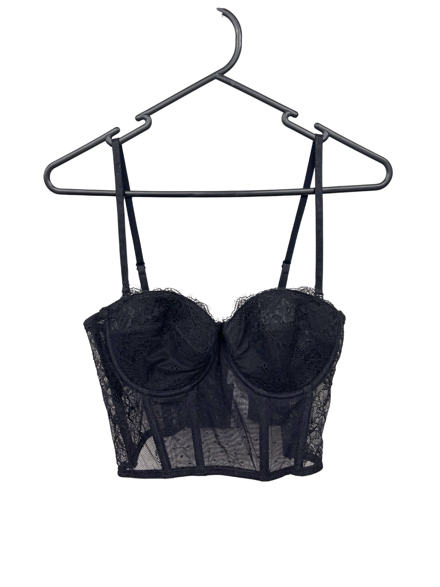 Black Lace Thin Strap Sheer Corset Top