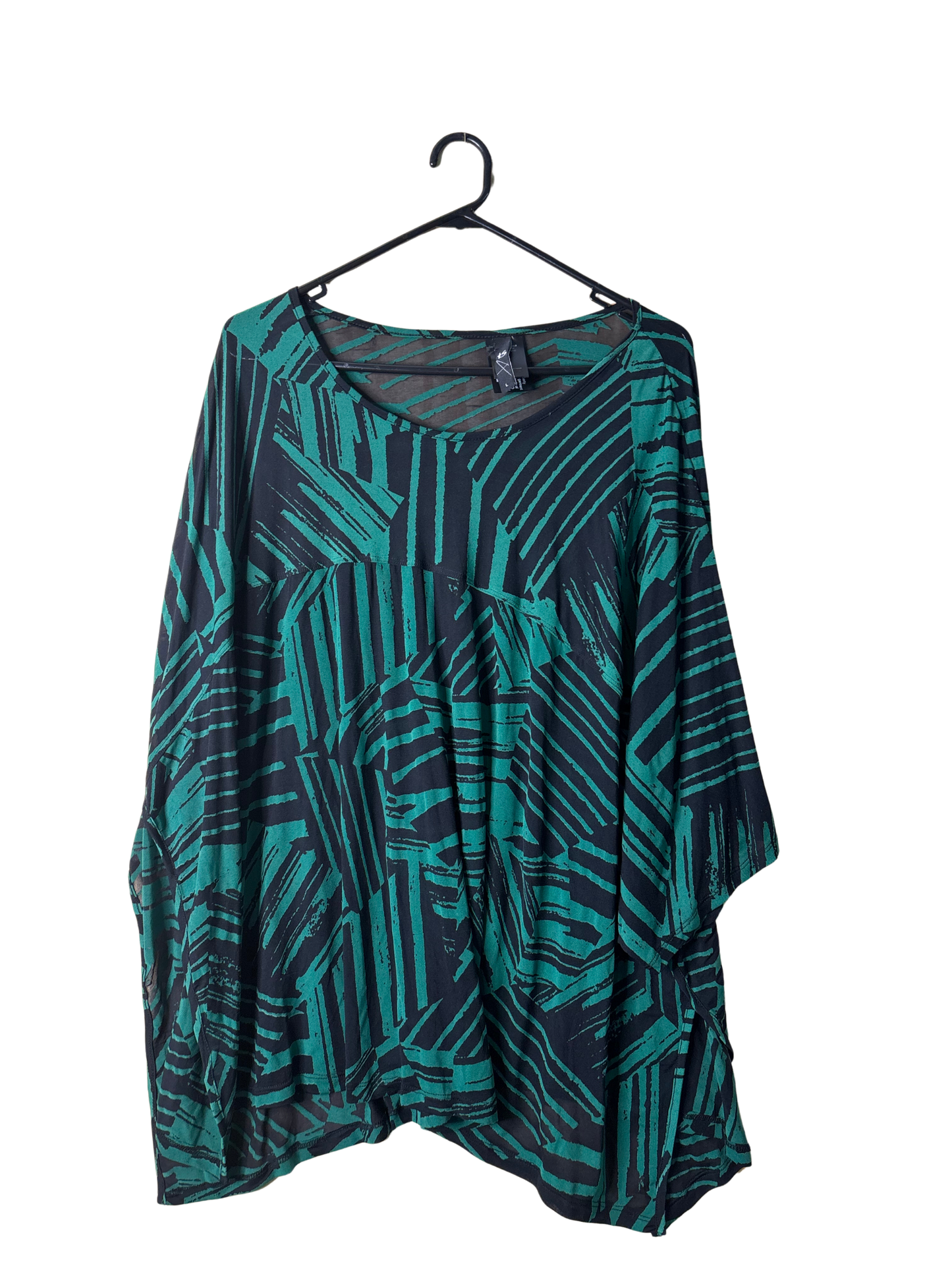 Green & Black Short Sleeve Semi-Sheer Oversized Slouchy Top