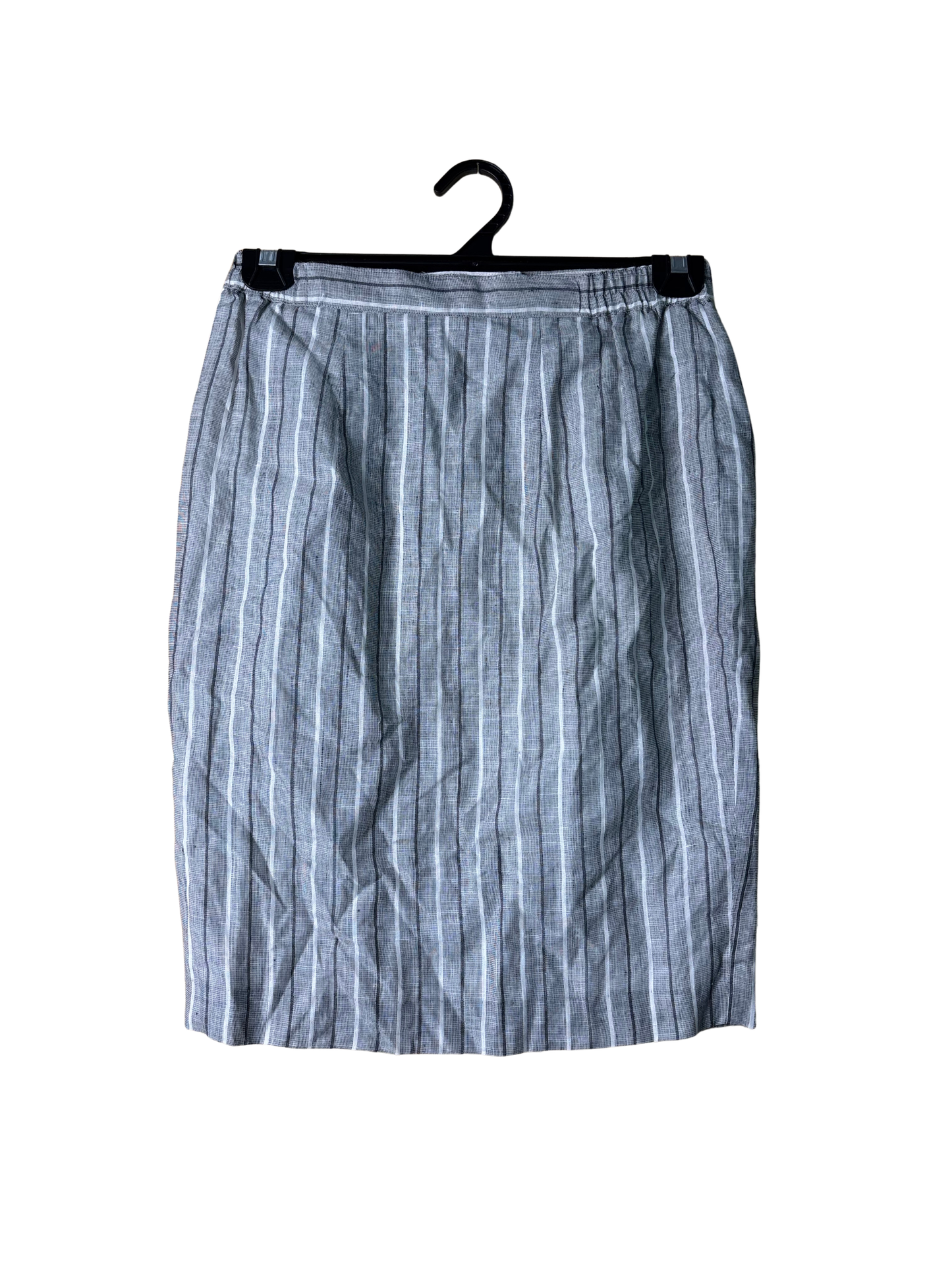 Grey & White Stripe Knee Length Pencil Skirt